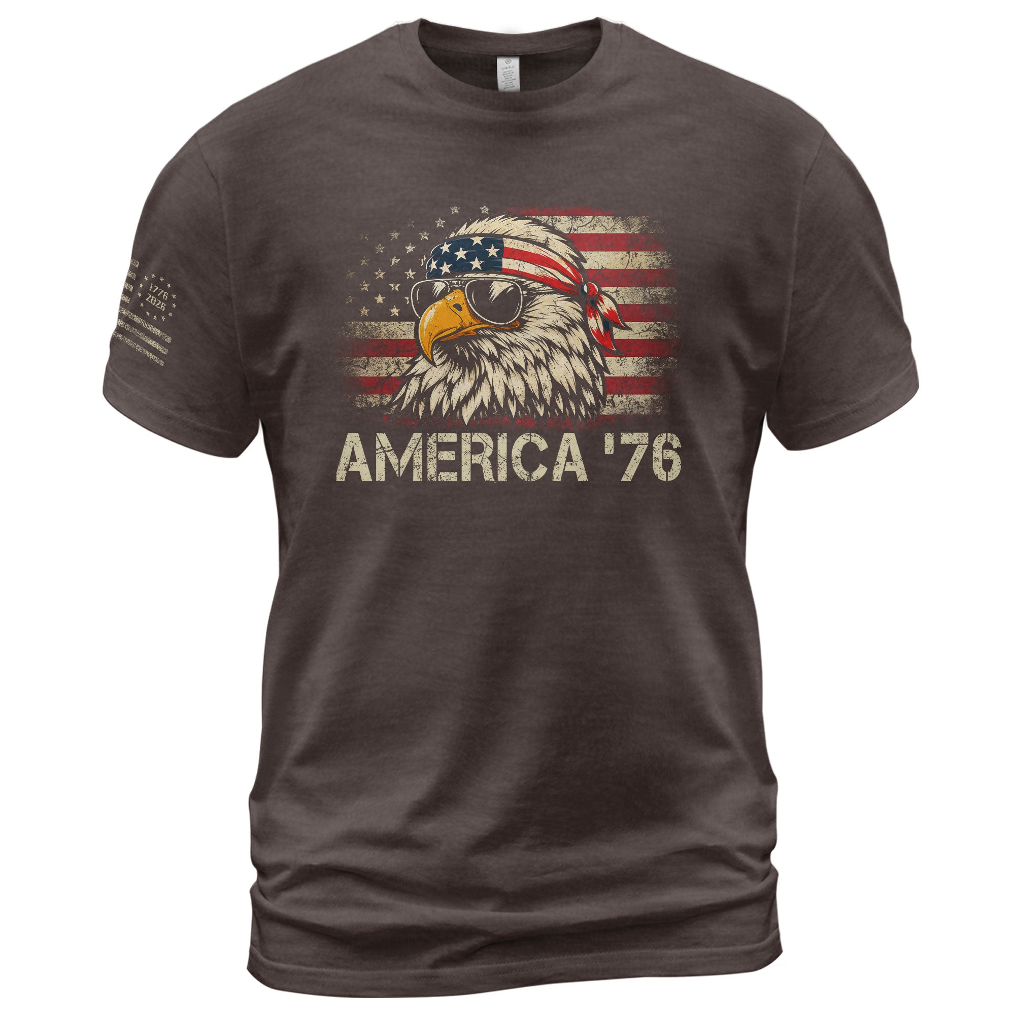 America '76 Eagle Tee Vintage Patriotic Flag Design Casual Mens Statement Shirt Top - Rust Field Wear