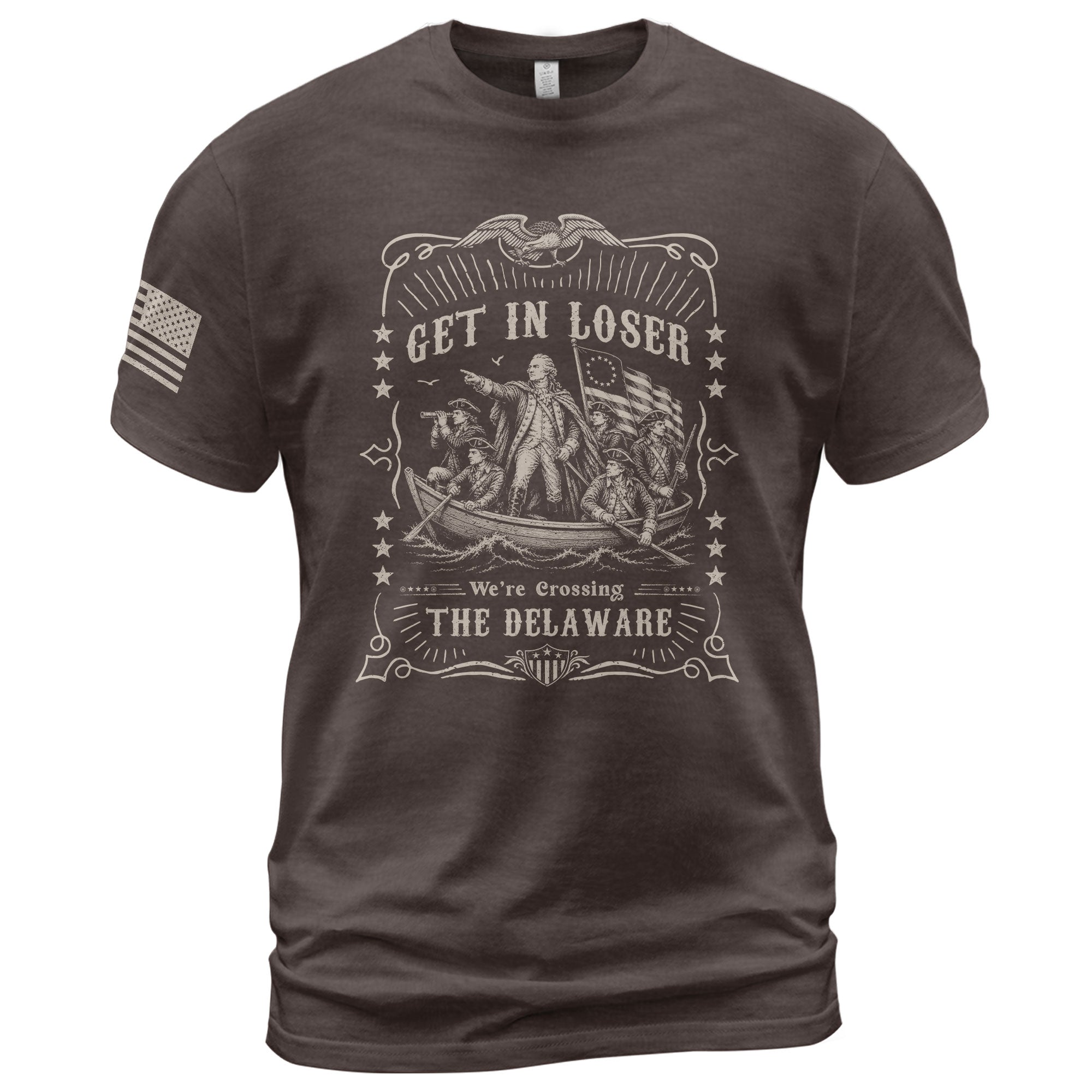 Get In Loser We're Crossing The Delaware T-Shirt George Washington Ornate Filigree Tee - Rust Field Wear