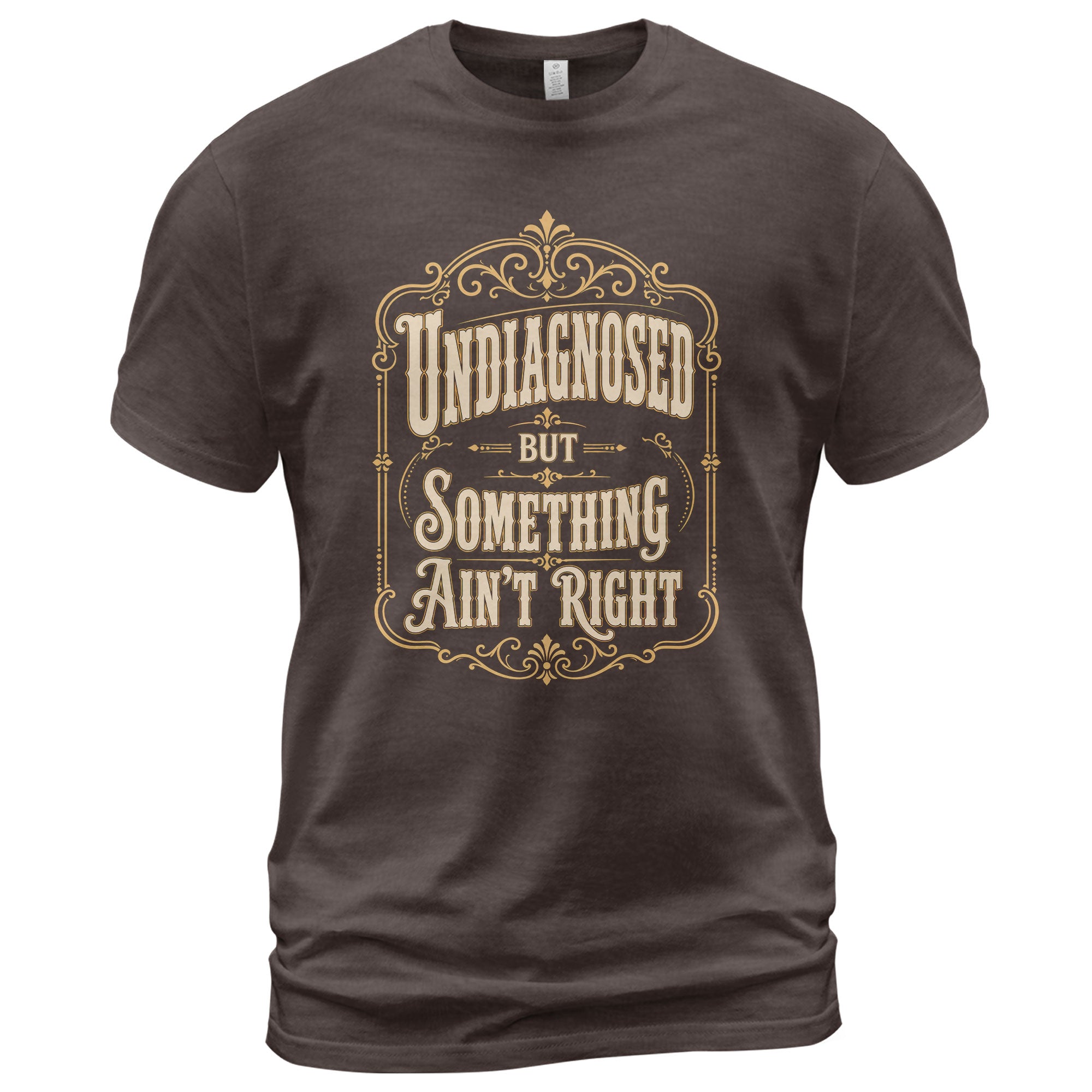 Vintage Ornate Frame Slogan Tee Undiagnosed But Something Ain't Right Casual Shirt - Rust Field Wear