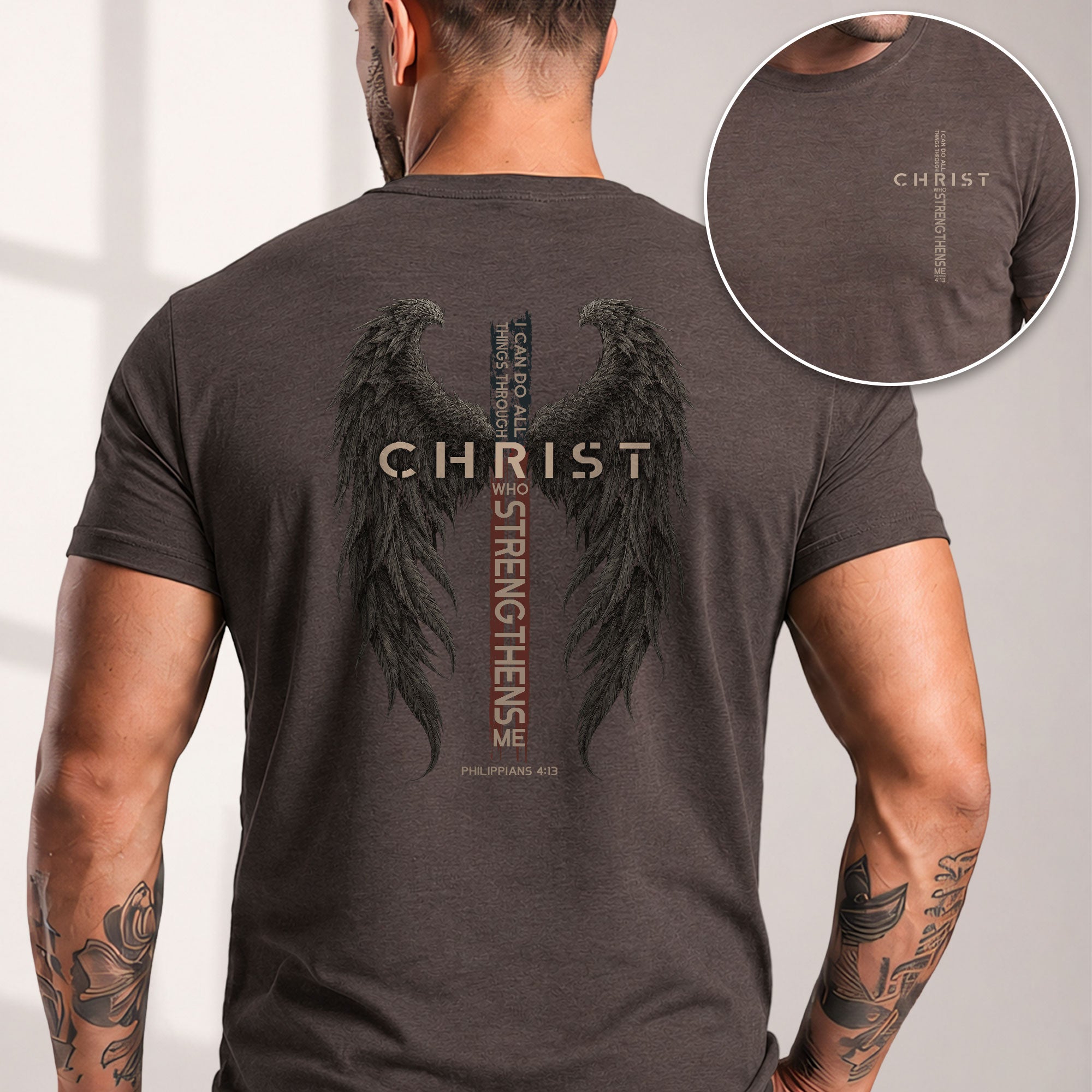 I Can Do All Things Through Christ Shirt Cross Wings Philippians 4 13 Graphic Tee - Rust Field Wear