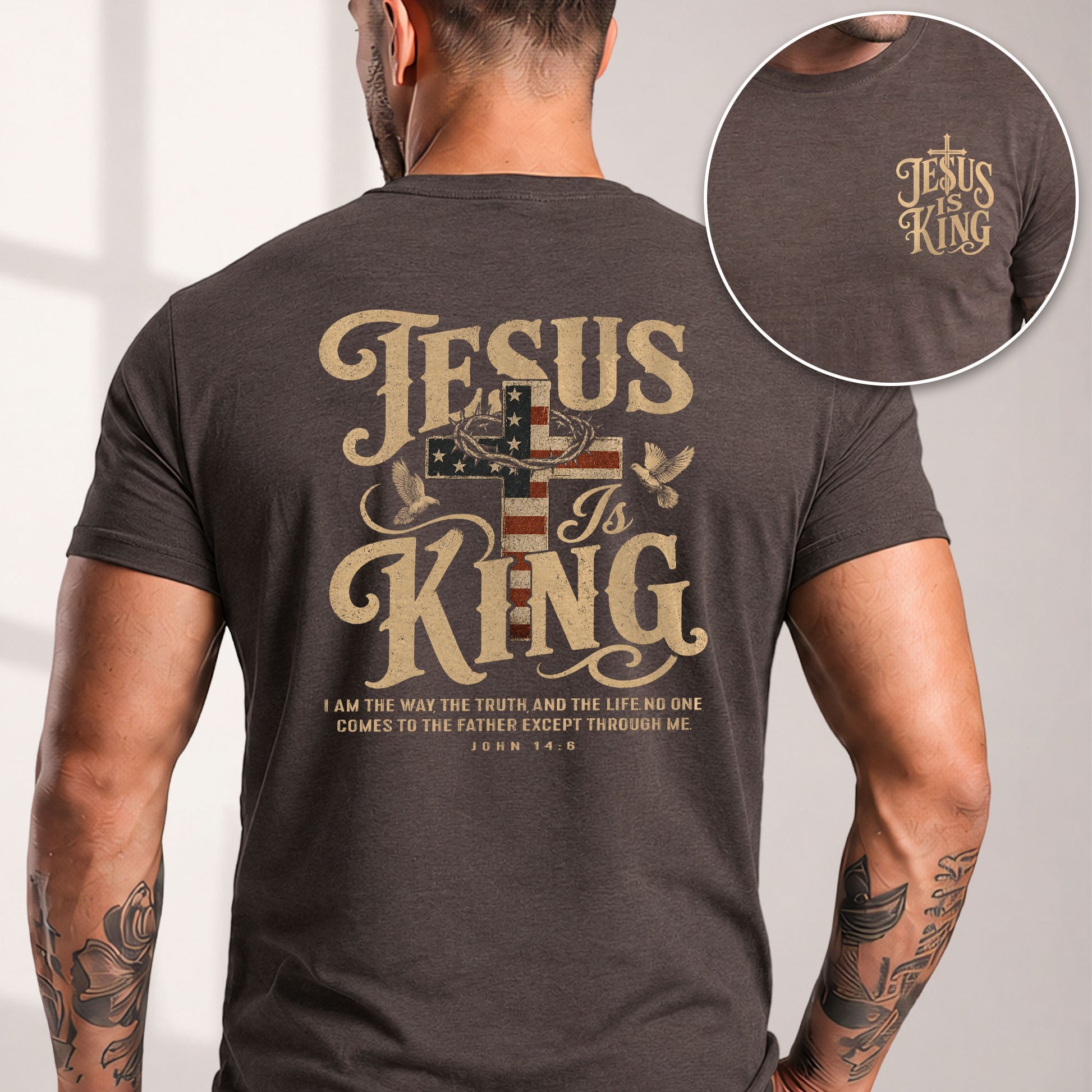 Jesus Is King Shirt Patriotic Christian Men Shirt American Flag Cross Dove John 14 6 Tee - Rust Field Wear