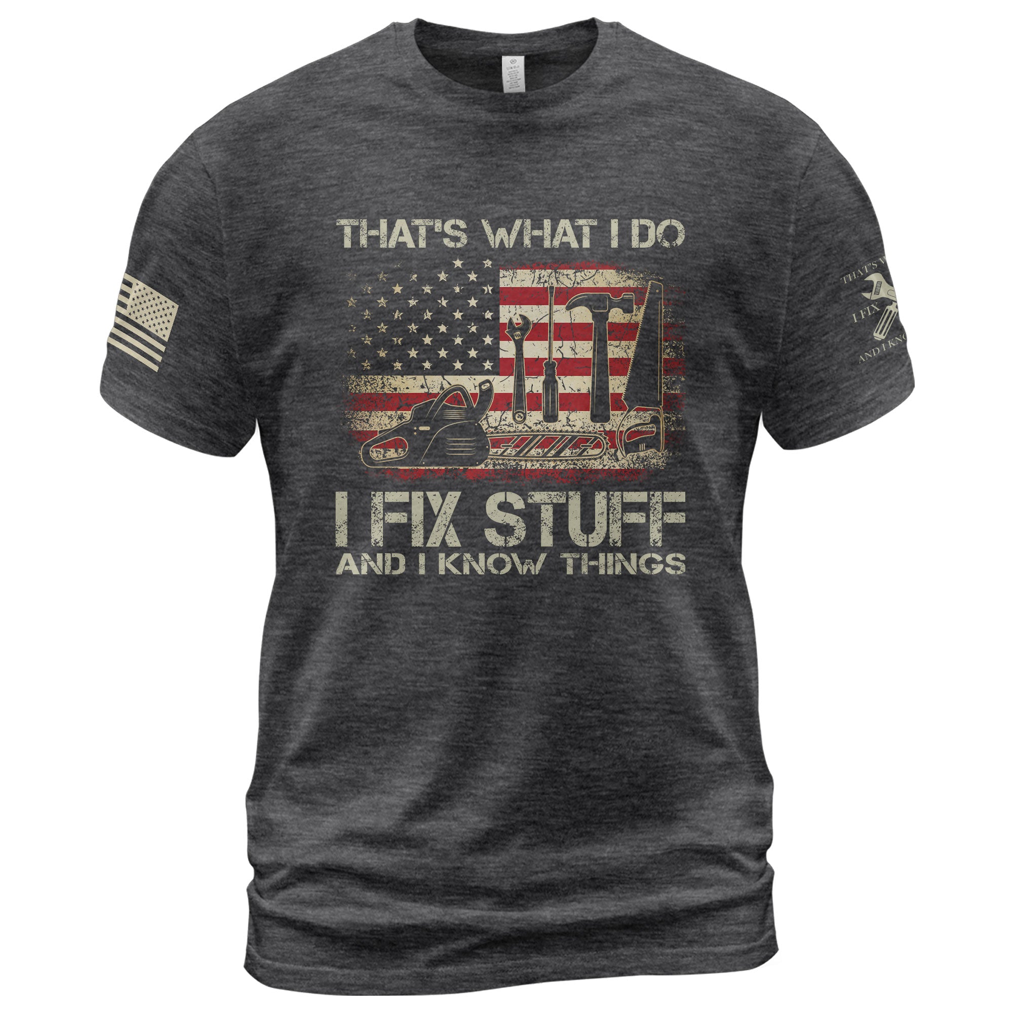 I Fix Stuff And I Know Things Funny American Flag Men Graphic Shirt Casual Novelty