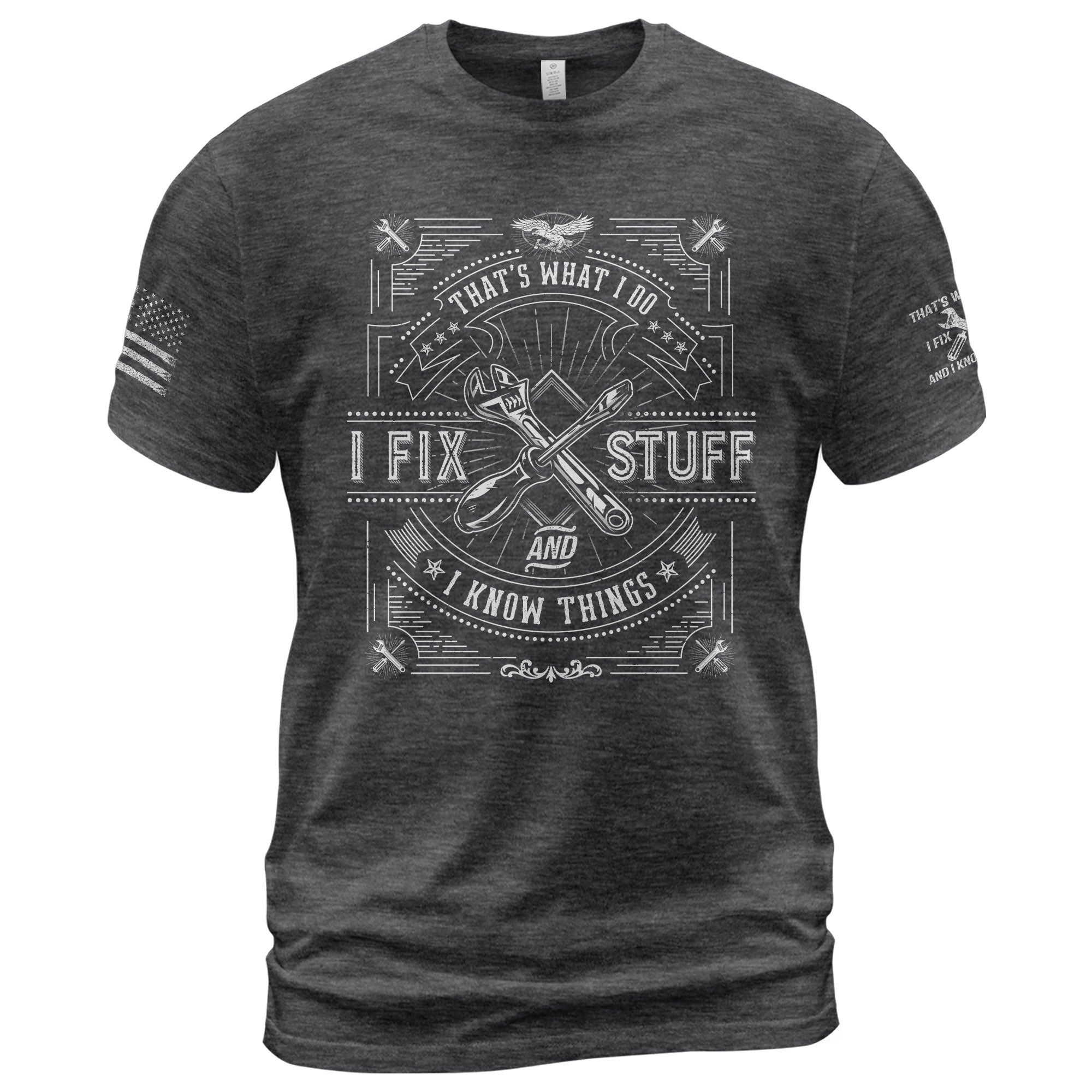 Eagle Line Art Quote Men T-Shirt I Fix Stuff And I Know Things Graphic Tool Tee