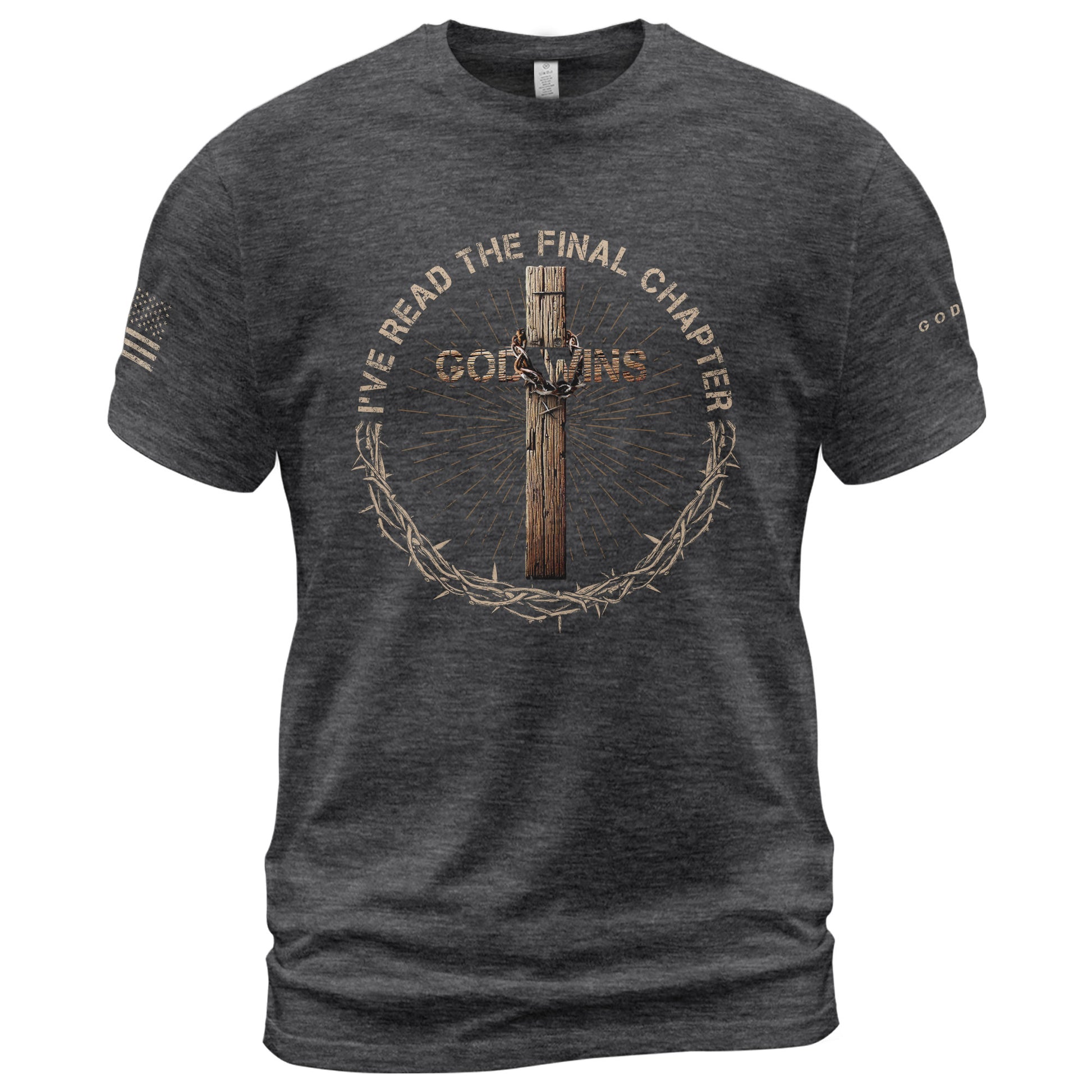 God Wins Cross and Crown Of Thorns Christian - Christian Tee Shirts, Christian Shirts for Men - Rust Field Wear