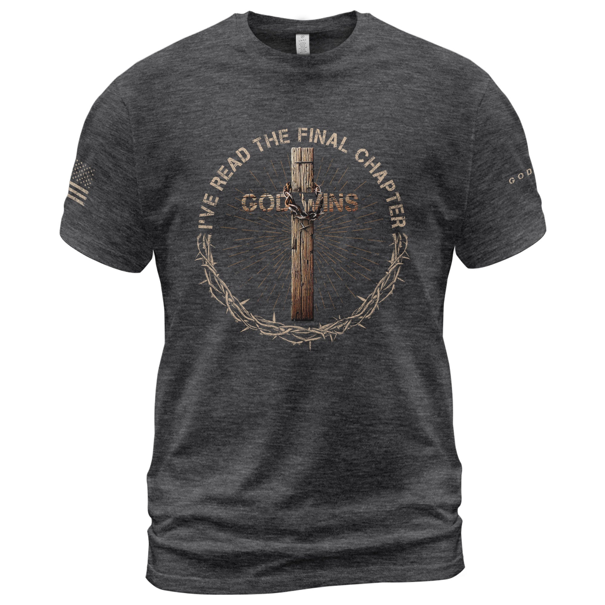 God Wins Cross and Crown Of Thorns Christian - Christian Tee Shirts, Christian Shirts for Men - Rust Field Wear