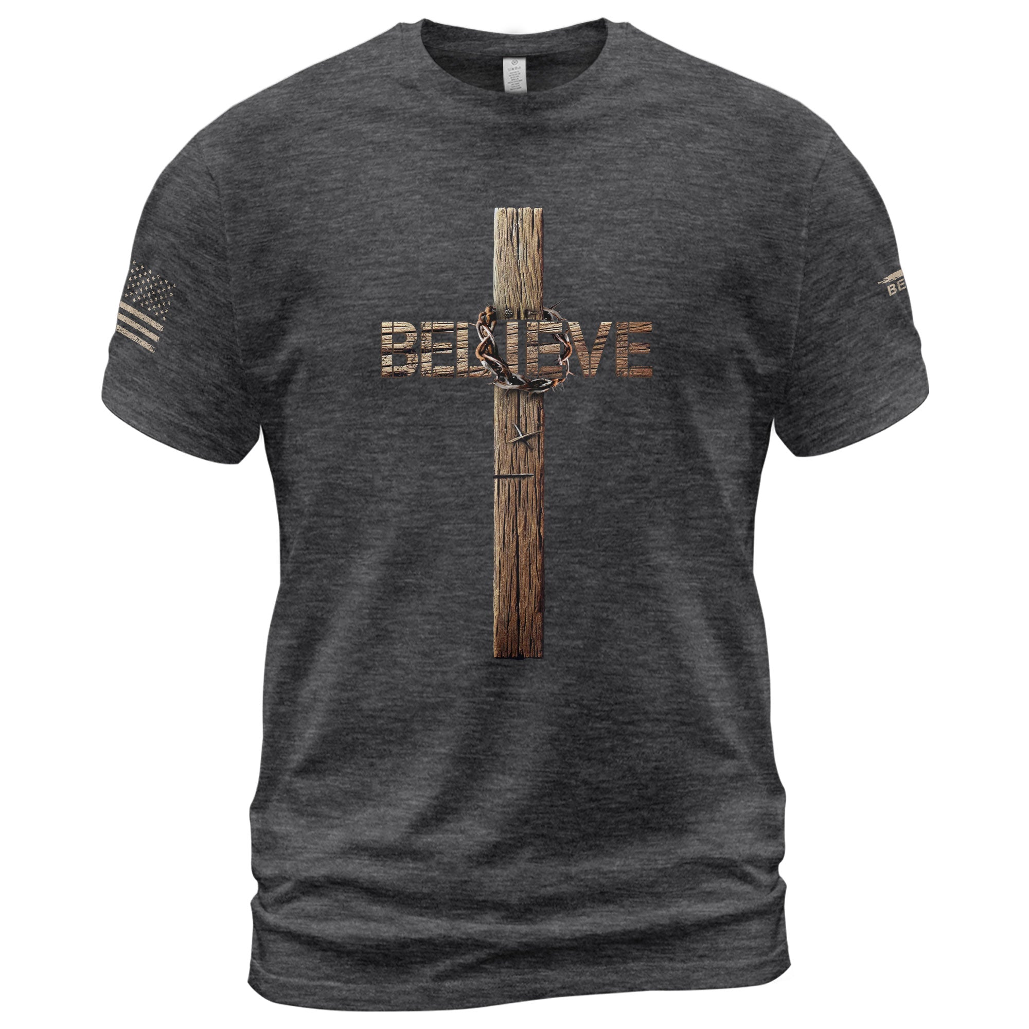 Believe Cross Crown Of Thorns Christian - Christian Shirts for Men, Faith Based Christian Tee Shirts - Rust Field Wear
