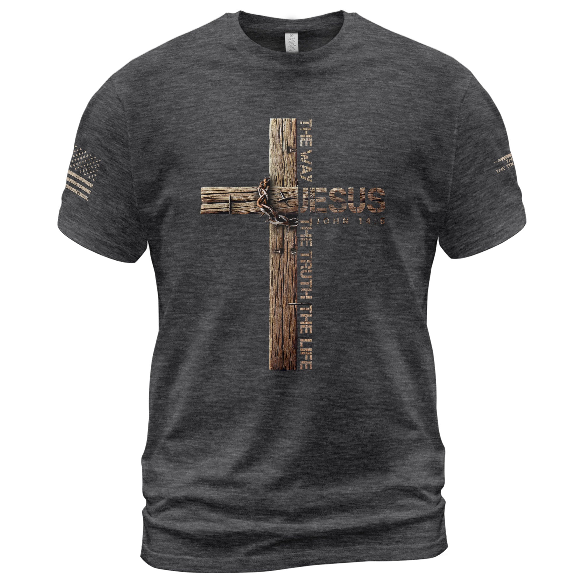 Christian Shirts for Men - Jesus Is the Way John 14:6 Cross Design, Christian Tee Shirts - Rust Field Wear