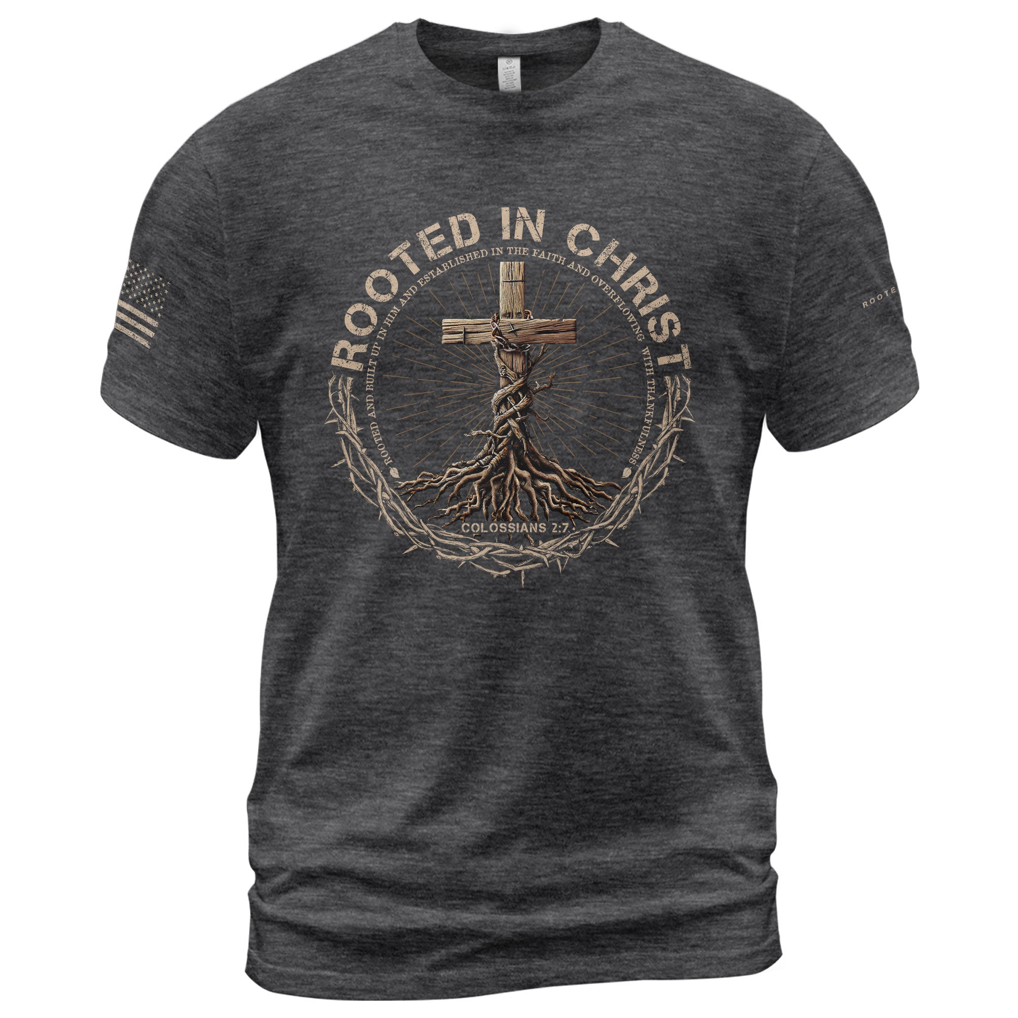 Rooted In Christ, Christian Shirts for Men - Christian Tee Shirts - Rust Field Wear