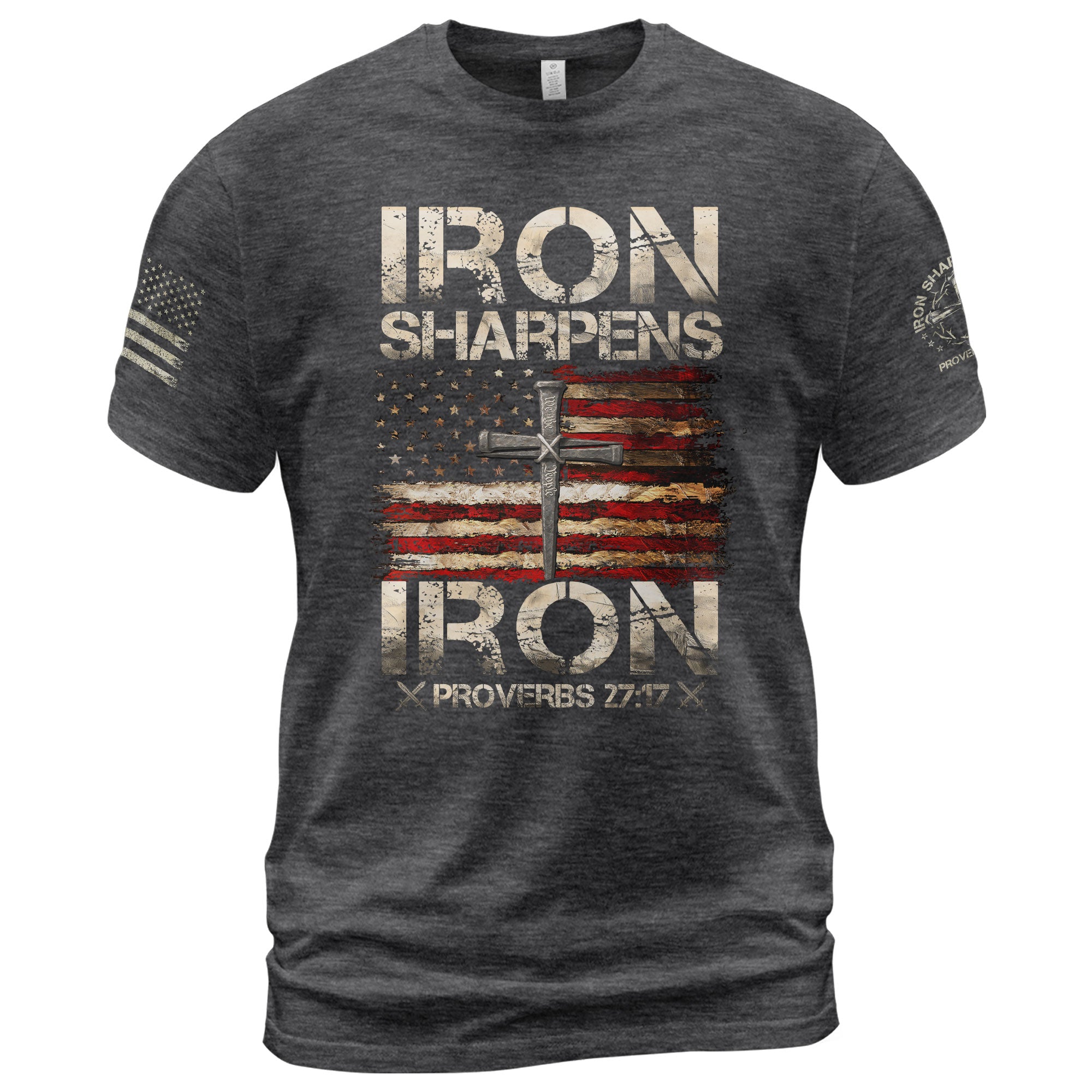 Iron Sharpens Iron Proverbs 27:17 Patriotic Christian - Christian Shirts for Men, Faith Based Christian Tee Shirts - Rust Field Wear