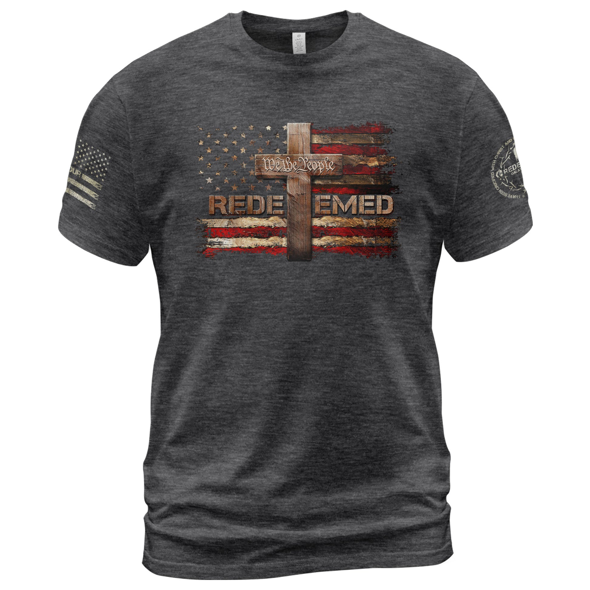 Christian Tee Shirts, Redeemed We The People Cross - Christian Shirts for Men - Rust Field Wear
