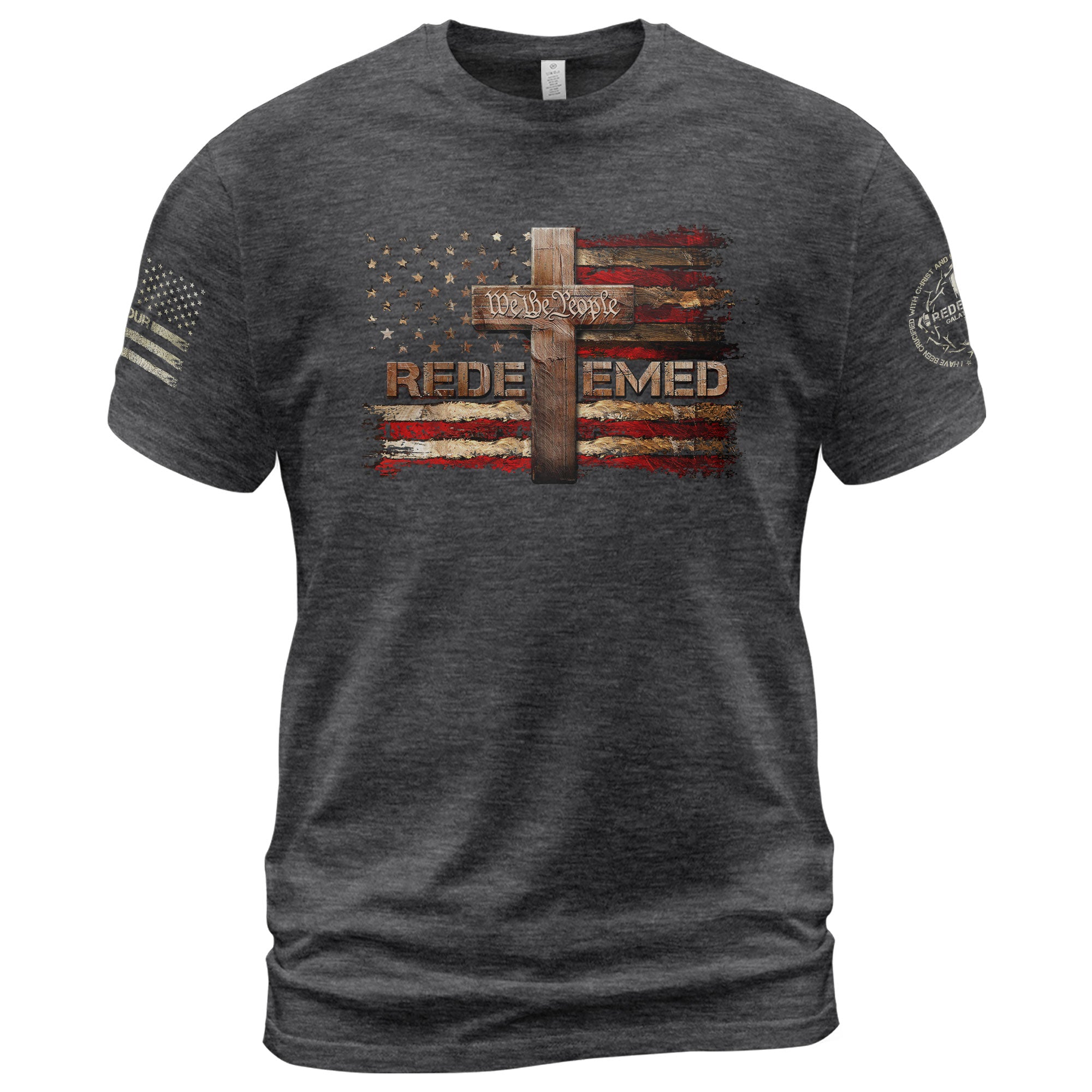 Christian Tee Shirts, Redeemed We The People Cross - Christian Shirts for Men - Rust Field Wear