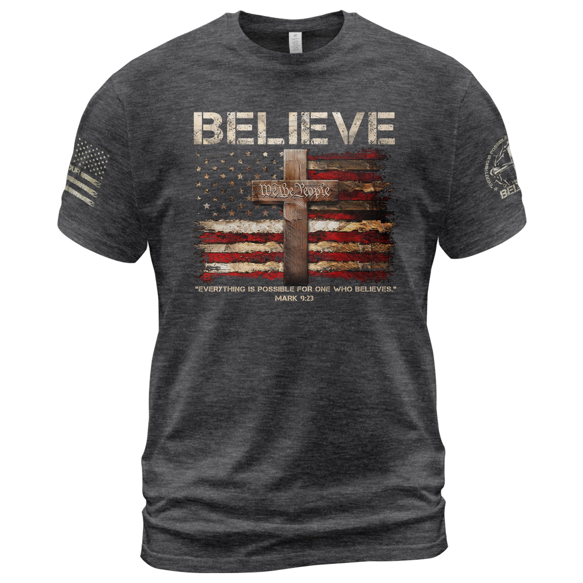 BELIEVE Faith in Action, Powered by Mark 9:23 - Christian Tee Shirts, Christian Shirts for Men - Rust Field Wear
