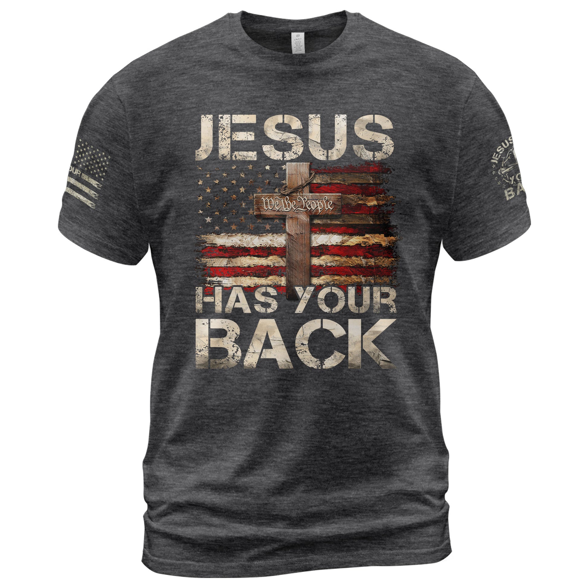 Patriotic T Shirts, Jesus Has Your Back Faith, Freedom and Divine Protection - Freedom Shirts for Men - Rust Field Wear