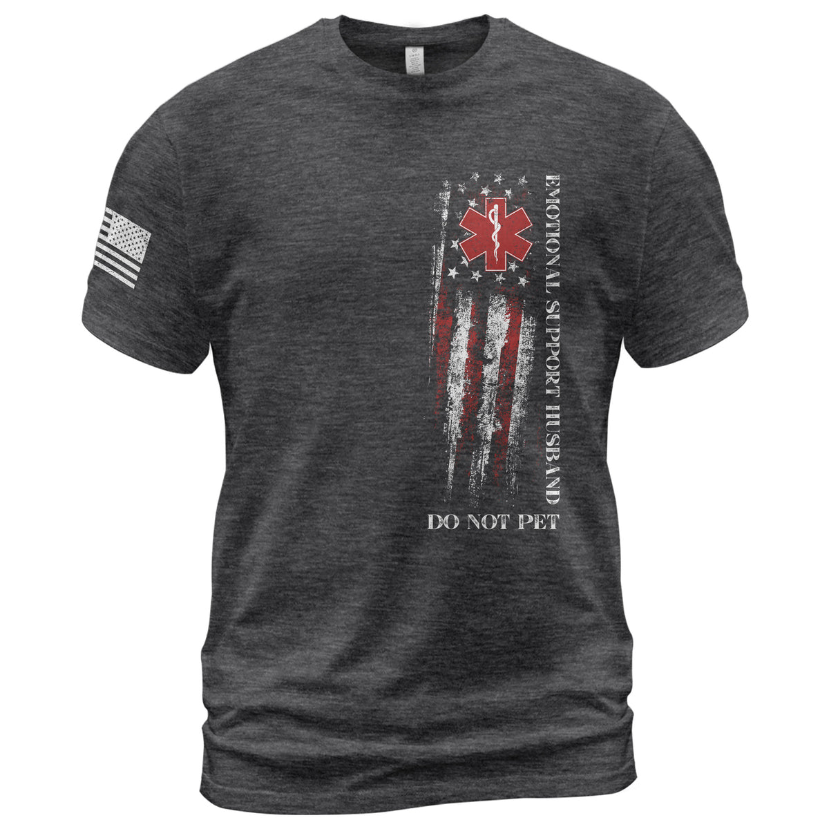 Funny Vertical Emotional Support Husband Flag Graphic Tee Shirt Casual Apparel Top