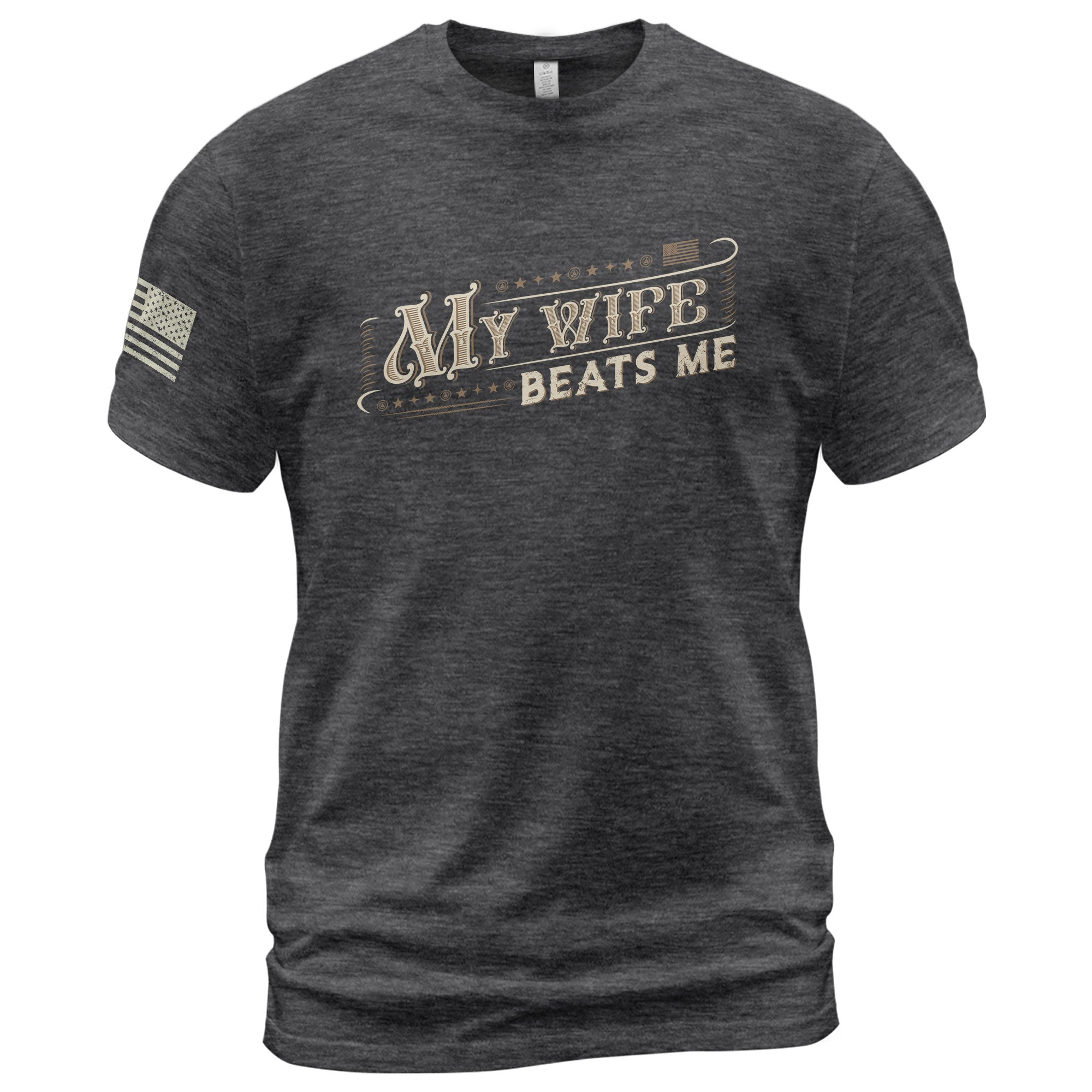 Funny Western Script Quote My Wife Beats Me Men Vintage Graphic Shirt Casual Novelty