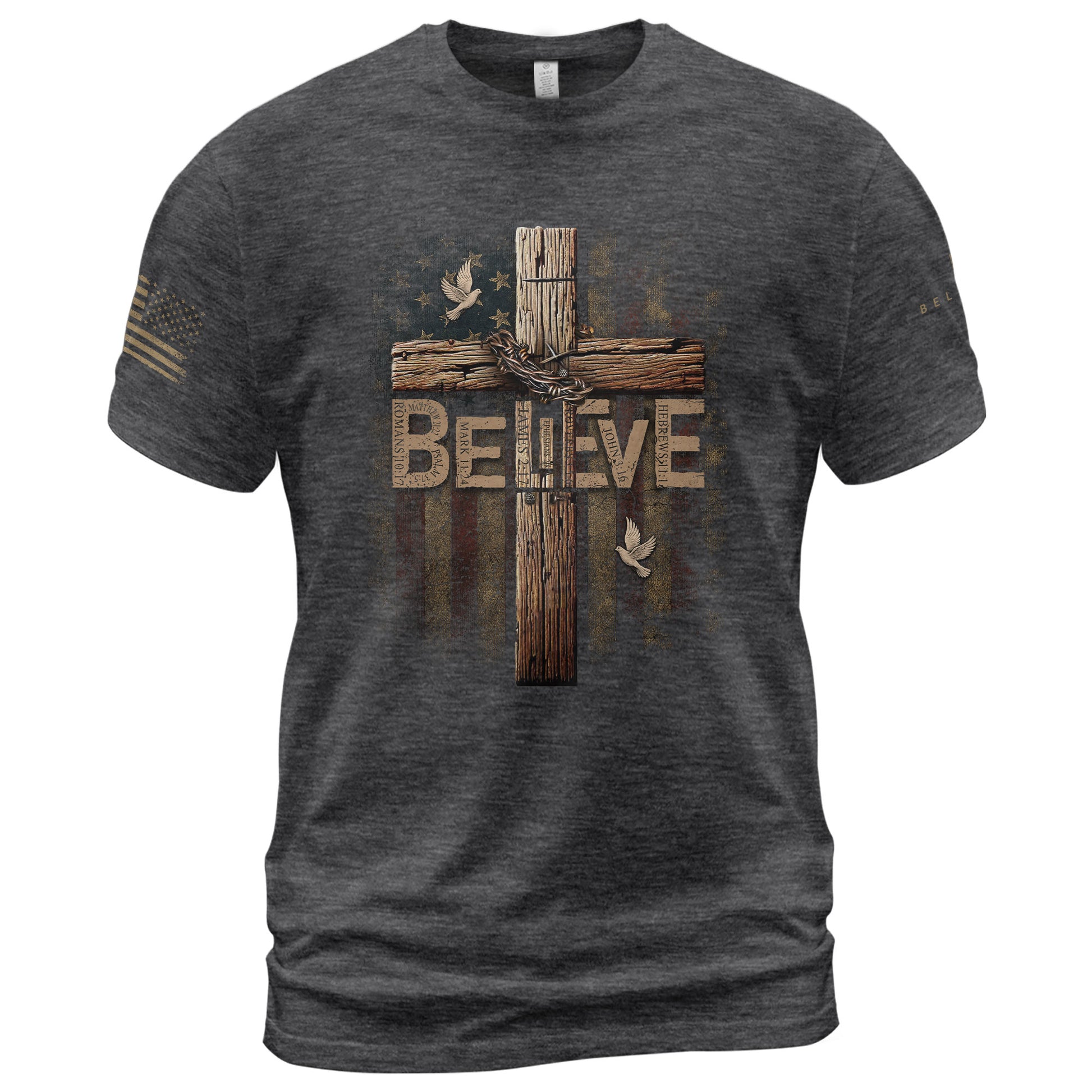 Believe Romans 10:9 Salvation, Christian Shirts for Men - Christian Tee Shirts - Rust Field Wear