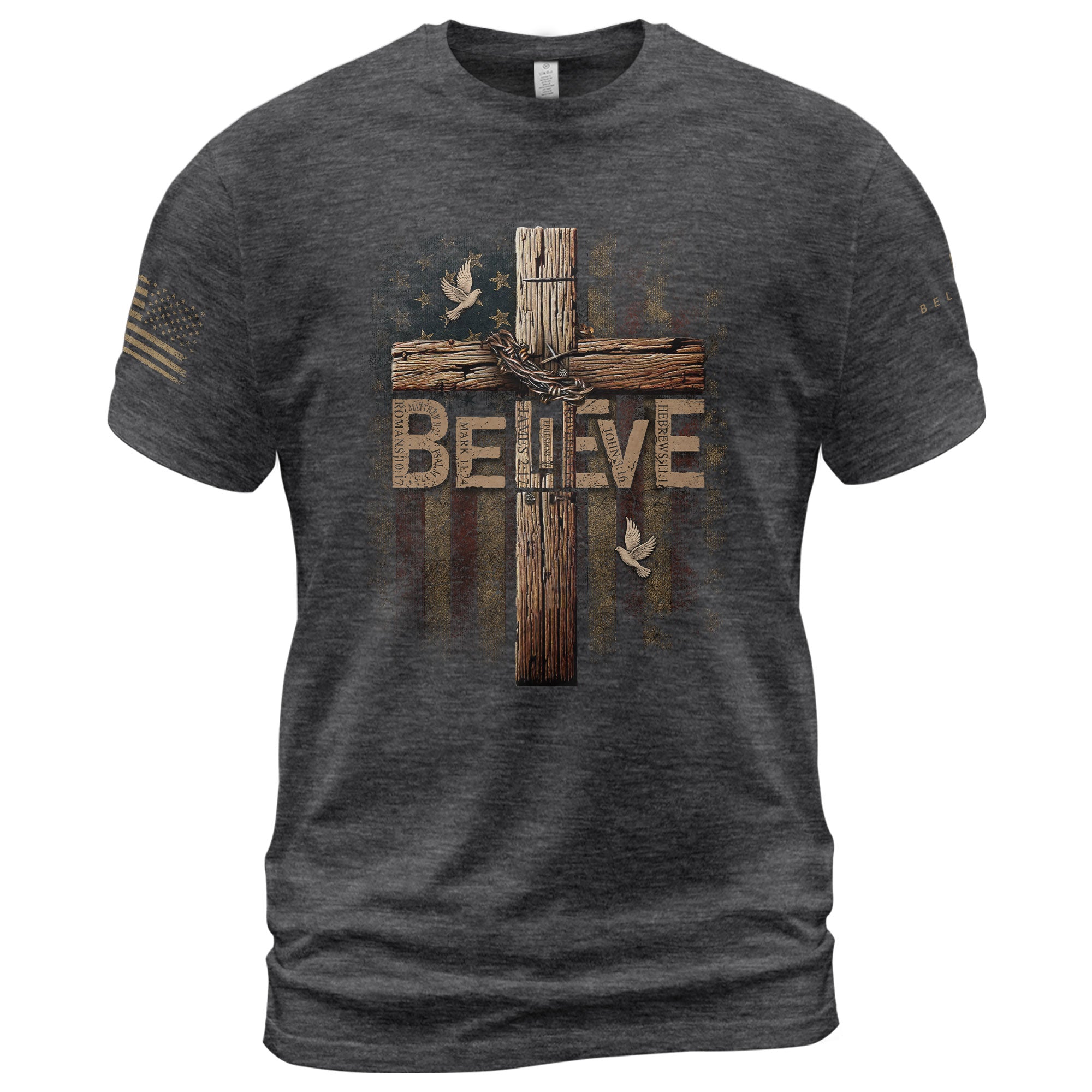 Believe Romans 10:9 Salvation, Christian Shirts for Men - Christian Tee Shirts - Rust Field Wear