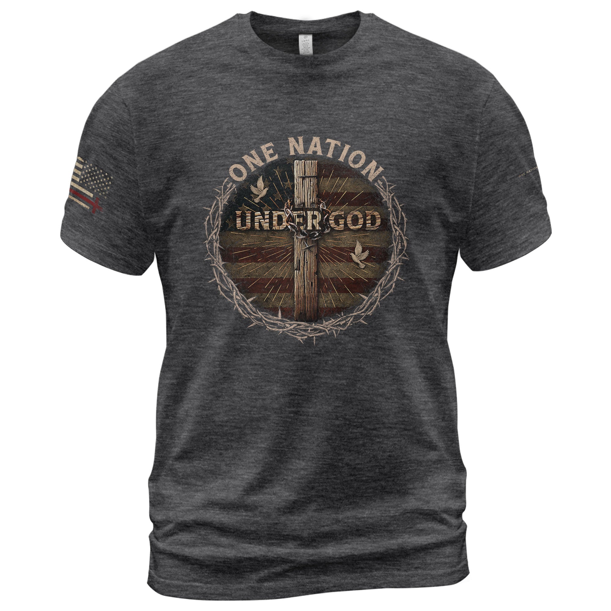 One Nation Under God Crucifix - Christian Tee Shirts, Christian Shirts for Men - Rust Field Wear