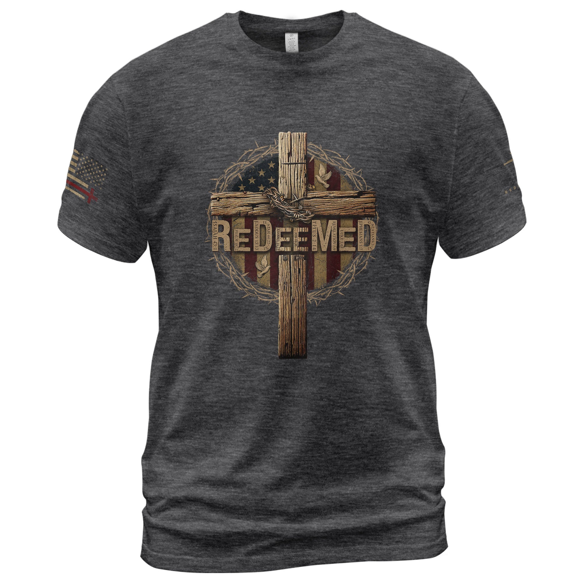 Redeemed to Rise Cross of Victory - Christian Shirts for Men, Faith Based Christian Tee Shirts - Rust Field Wear