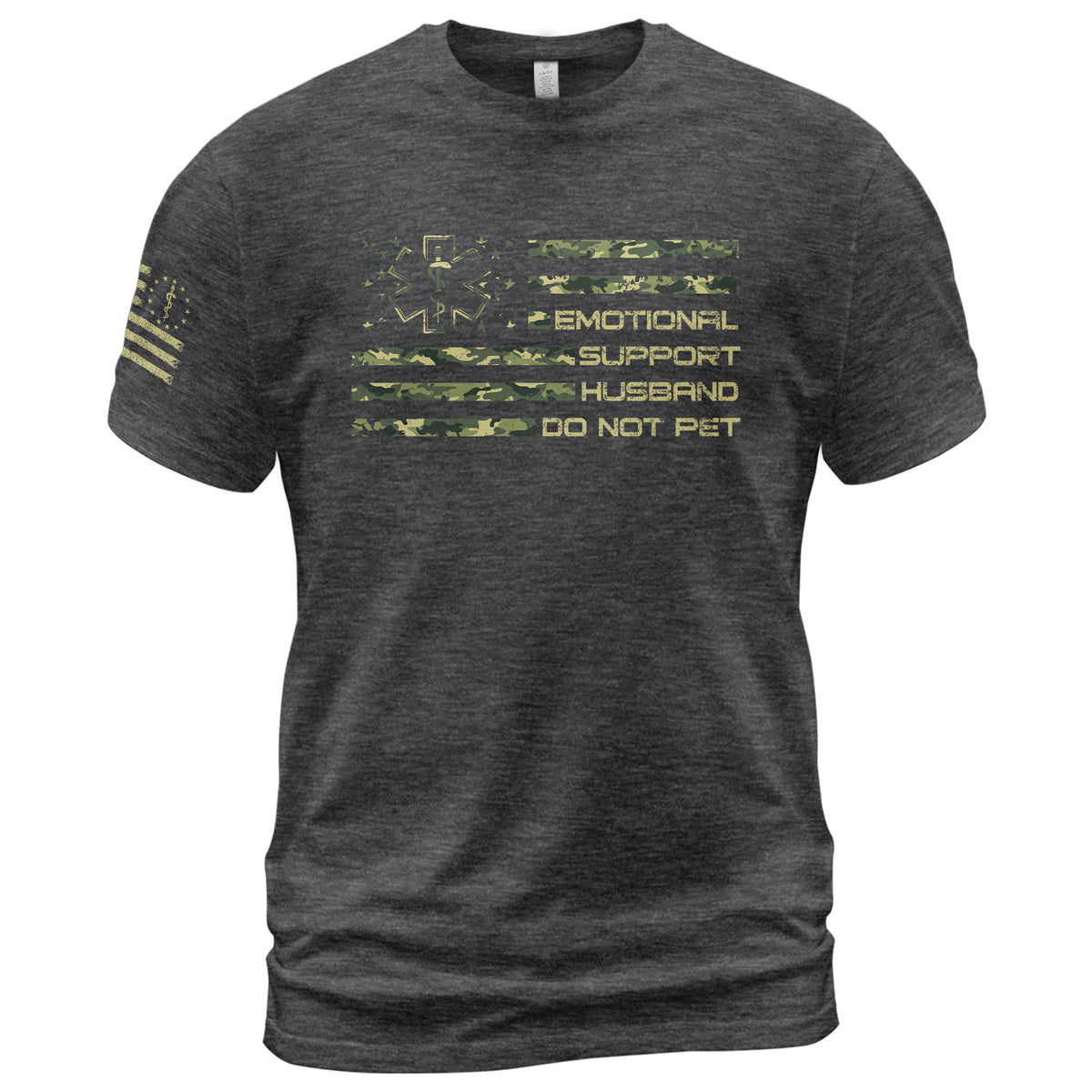 Sarcastic Emotional Support Husband Do Not Pet Camo Flag Tee Shirt Cotton Apparel