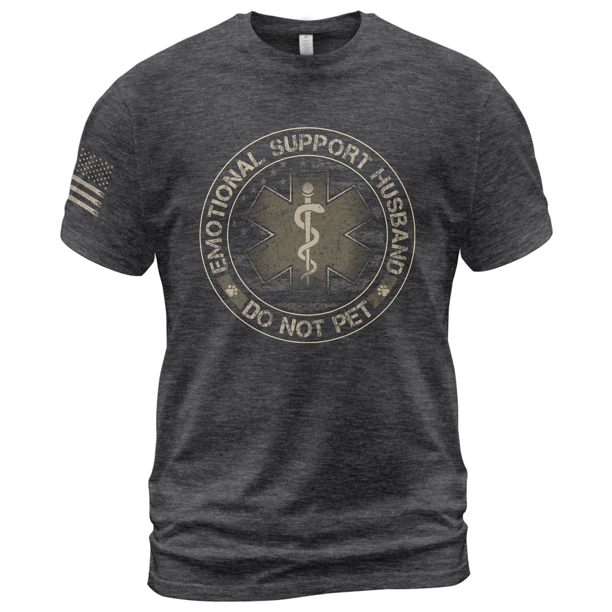 Emotional Support Husband Do Not Pet Star Crest Graphic Tee Shirt Casual Cotton Top
