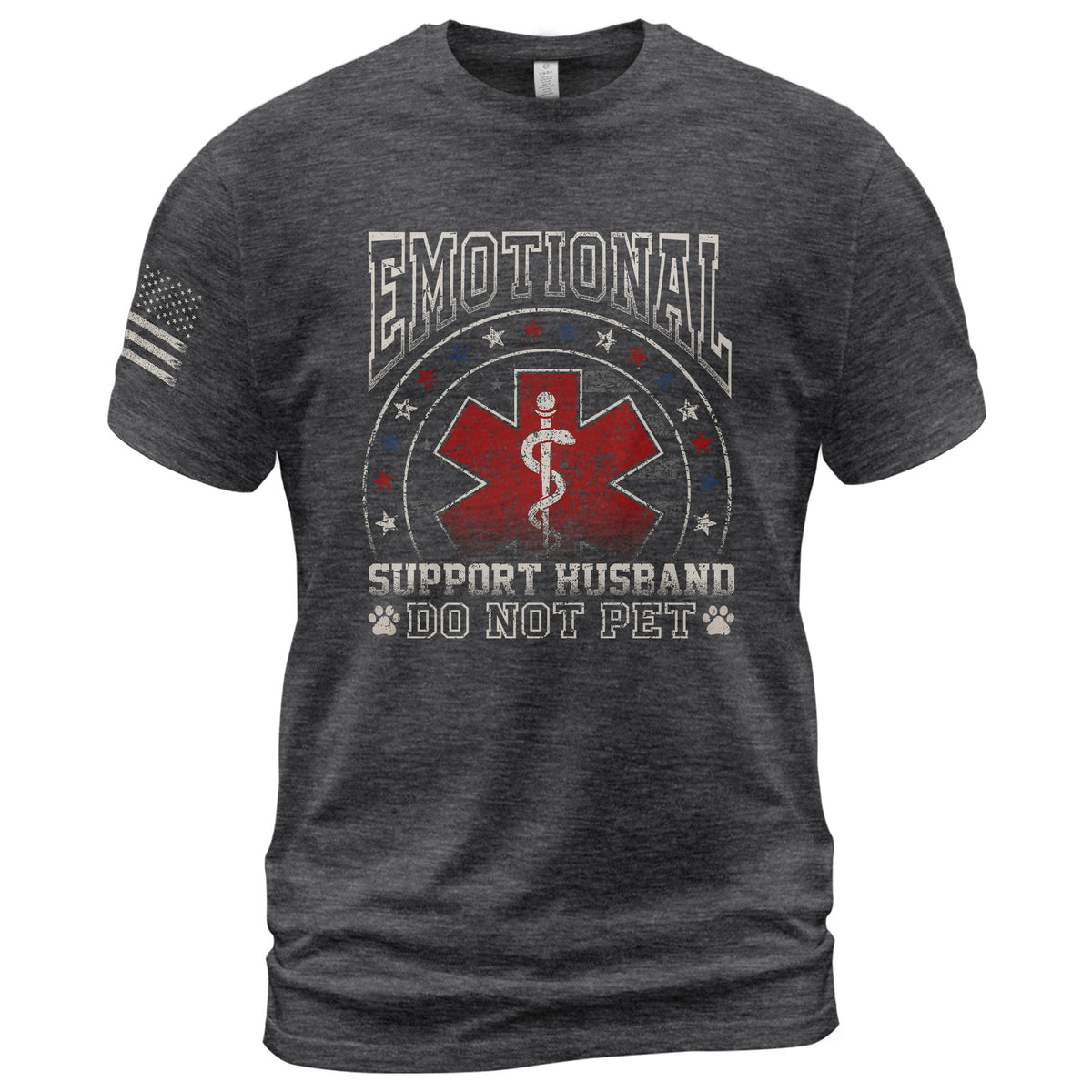 Emotional Support Husband Do Not Pet Star Ring Graphic Tee Shirt Cotton Apparel Top