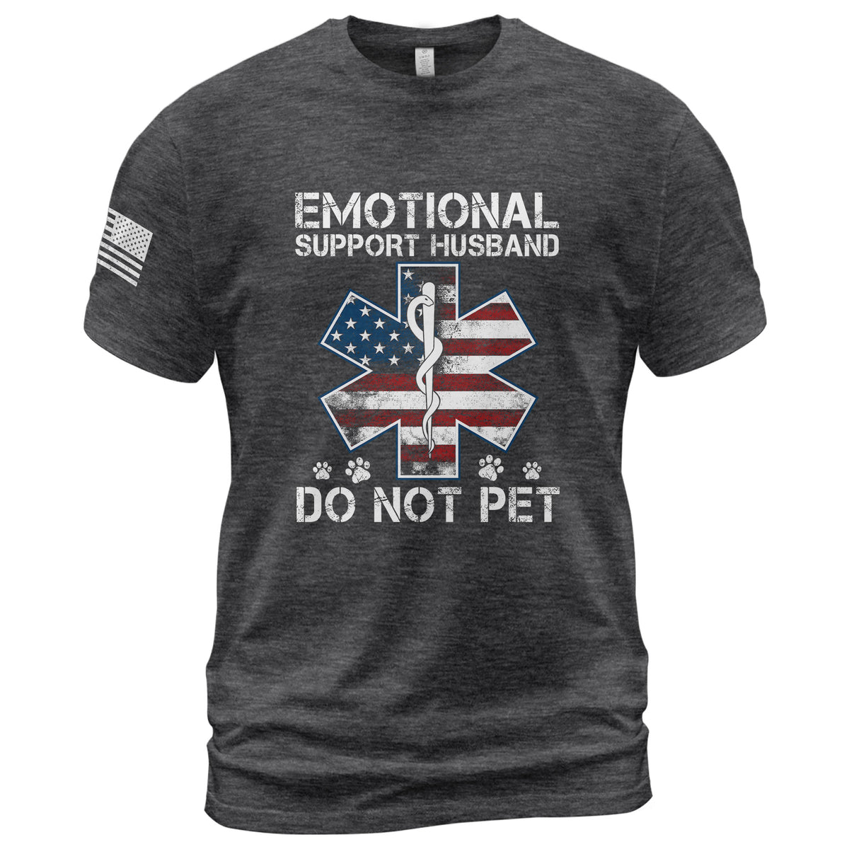 Funny Emotional Support Husband Do Not Pet Patriotic Flag Tee Shirt Cotton Outfit