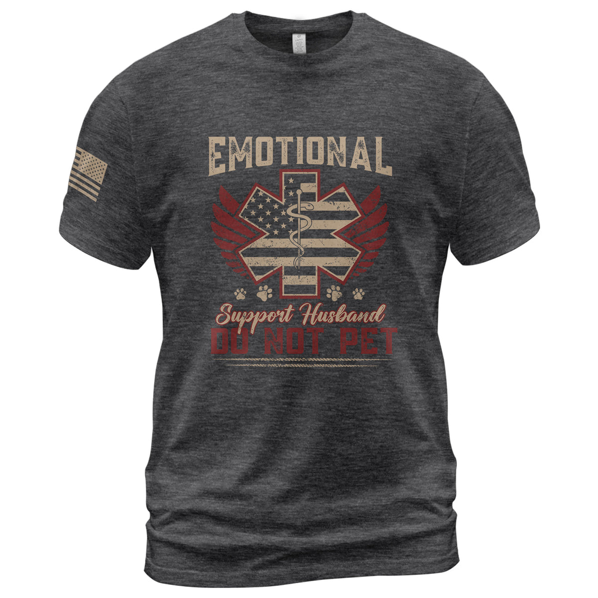 Amusing Emotional Support Husband Do Not Pet Winged Star Graphic Tee Shirt Cotton Top