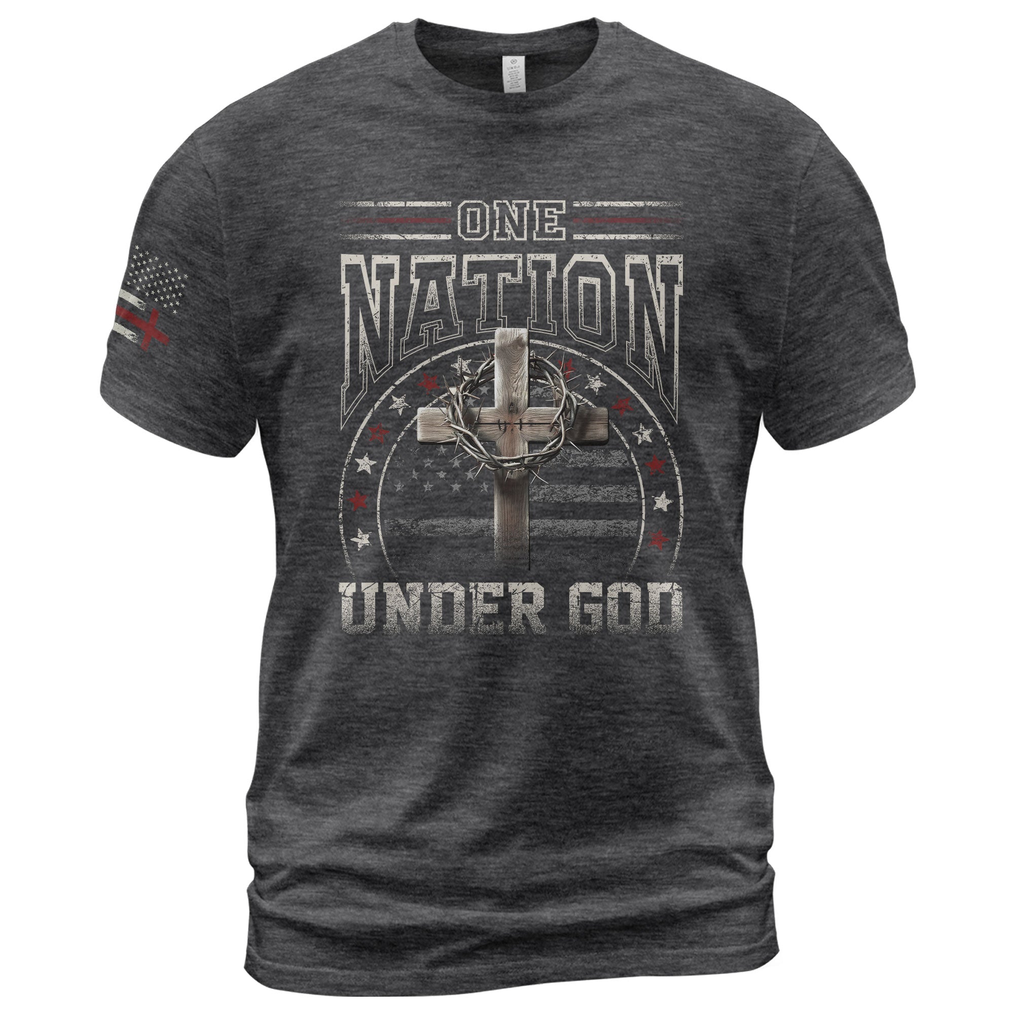 Christian Shirts for Men - One Nation Under God Cross and American Flag, Christian Tee Shirts - Rust Field Wear