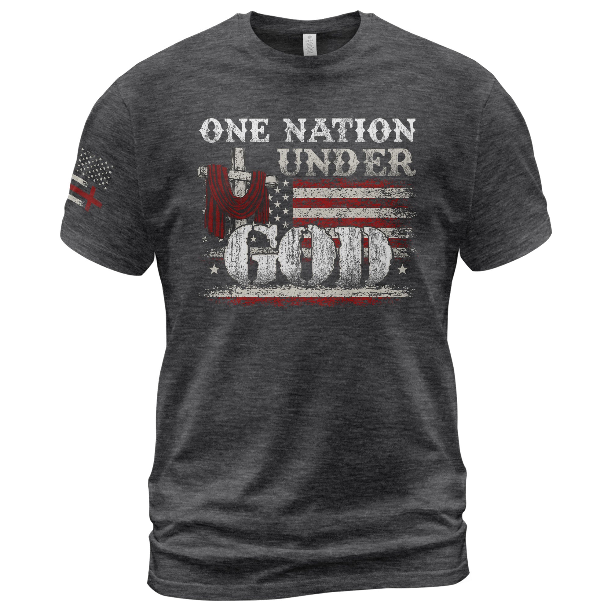 One Nation Under God Cross and American Flag, Christian Shirts for Men - Christian Tee Shirts - Rust Field Wear