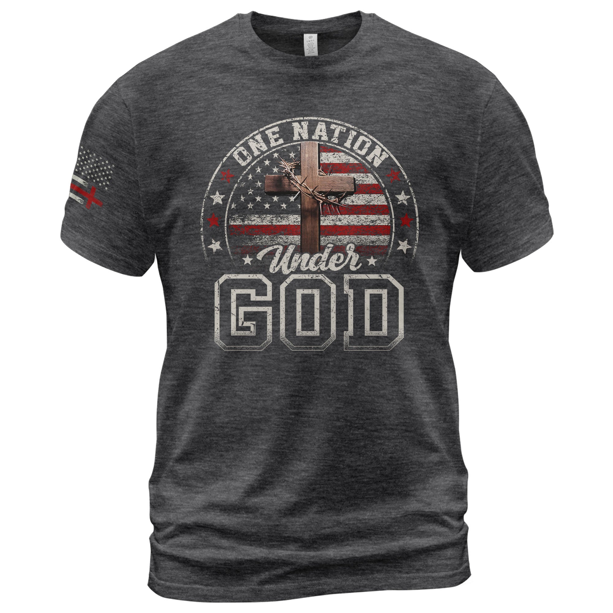 One Nation Under God Christian American Flag Cross, Christian Tee Shirts - Faith Shirts for Men - Rust Field Wear