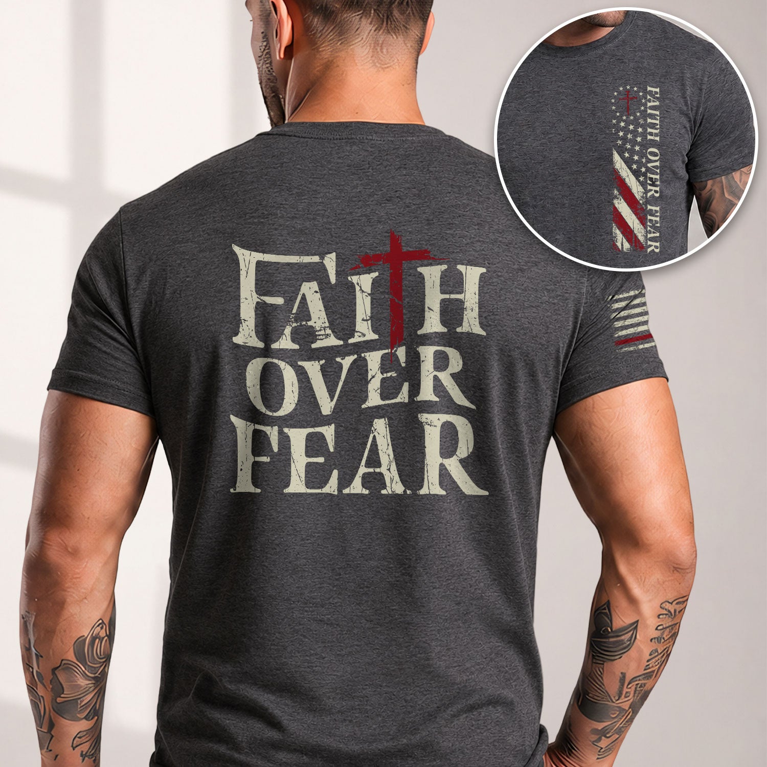 Faith Over Fear Christian Strength, Christian Tee Shirts - Faith Shirts for Men - Rust Field Wear