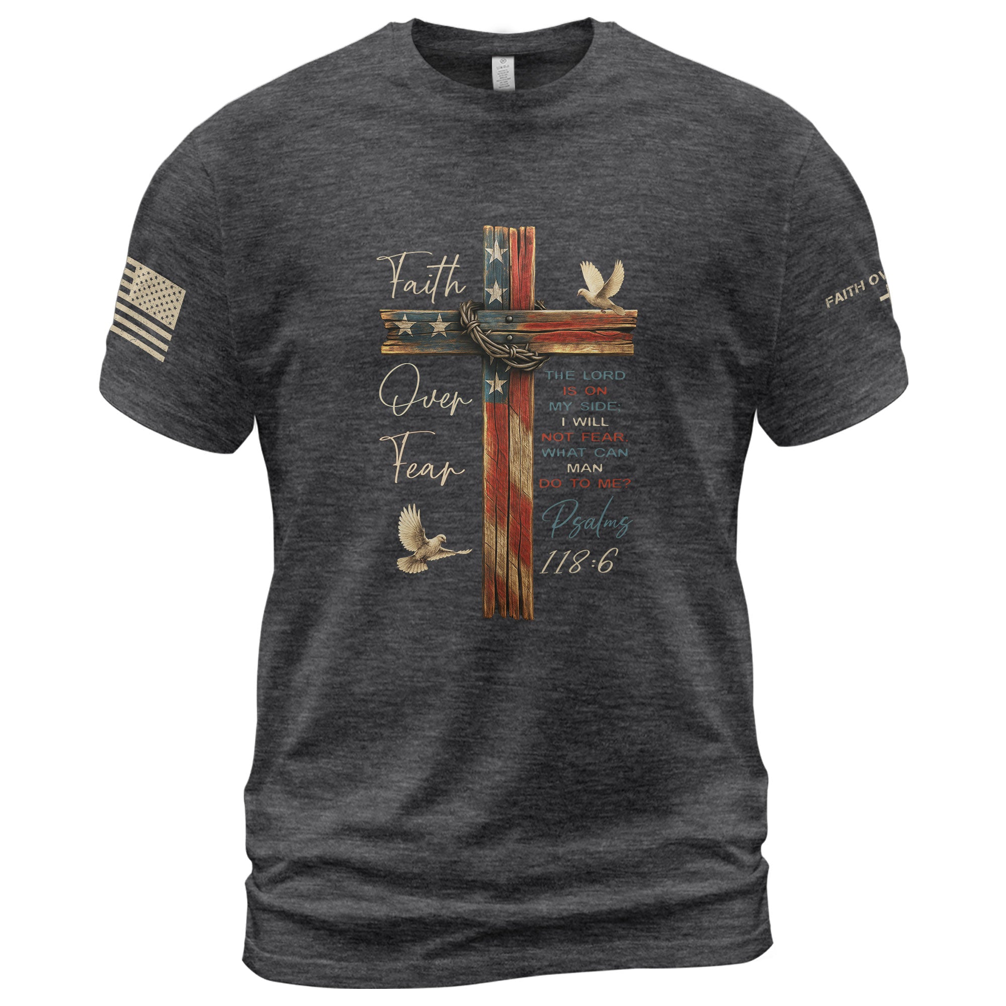 Faith Based Christian Tee Shirts, Faith Over Fear Rustic Cross - Christian Shirts for Men - Rust Field Wear