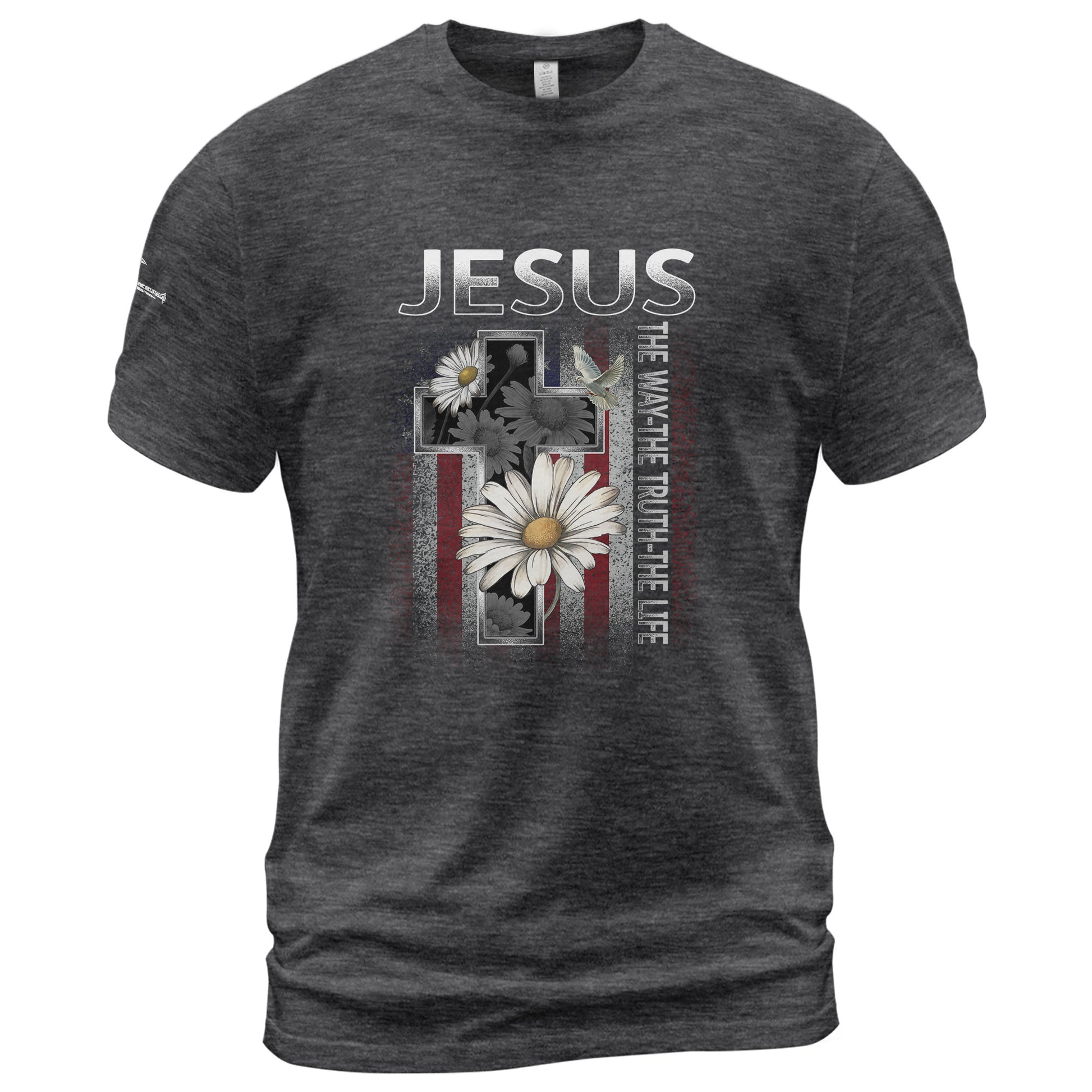 Christian Shirts for Men, Jesus The Way The Truth The Life Floral Cross USA Flag Christian - Christian Tee Shirts - Rust Field Wear