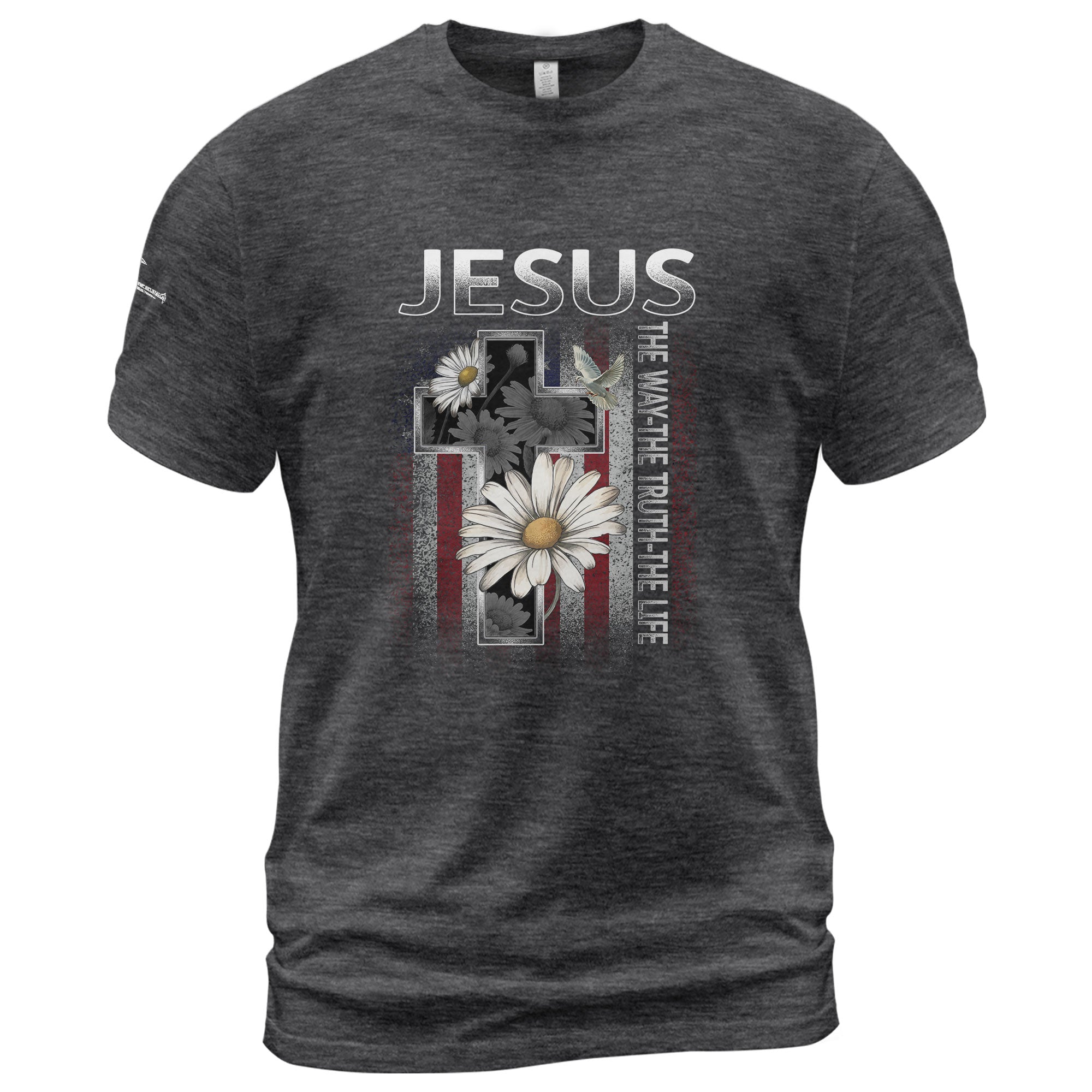 Christian Shirts for Men, Jesus The Way The Truth The Life Floral Cross USA Flag Christian - Christian Tee Shirts - Rust Field Wear
