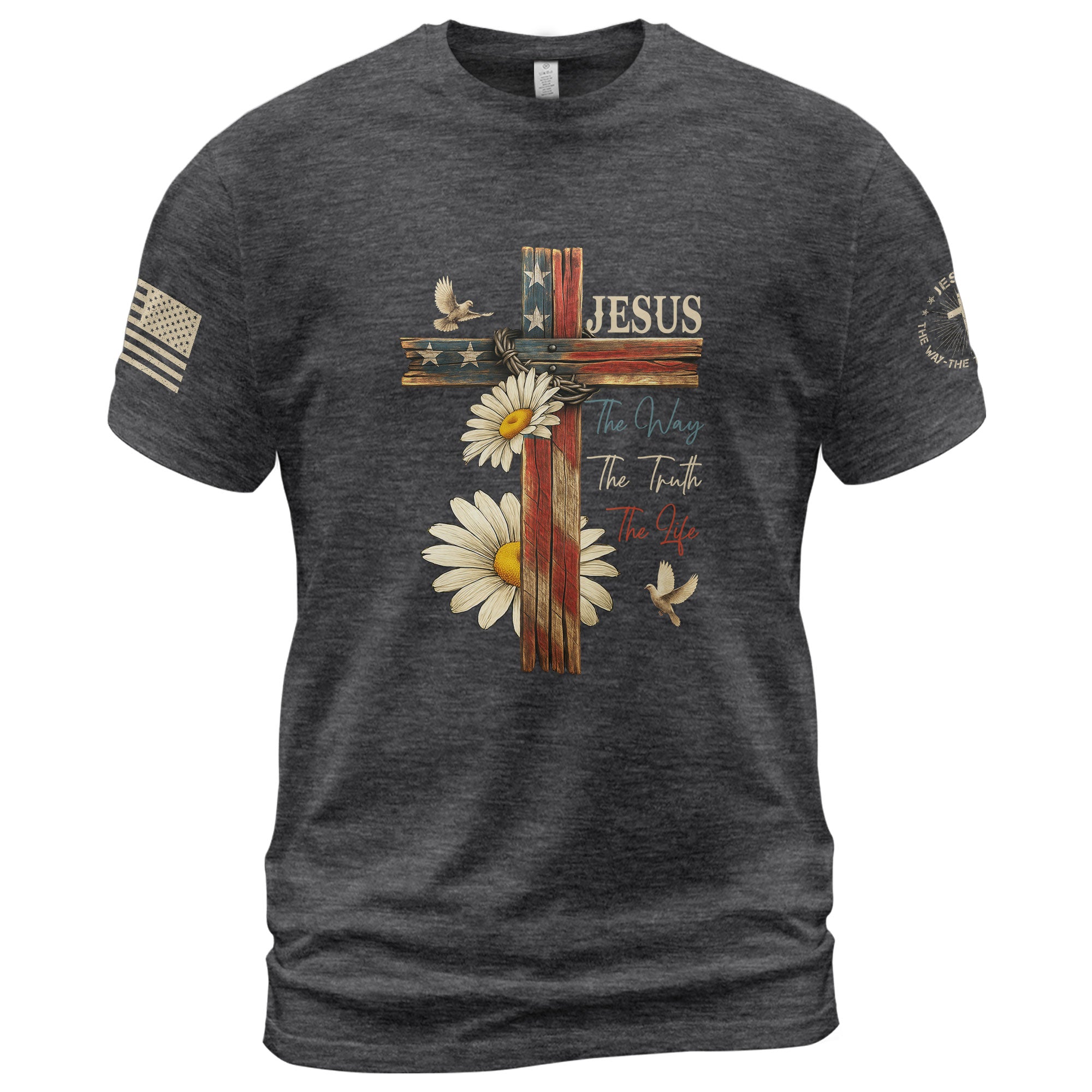 Faith Over Fear Psalm 118:6 Cross and Flag Christian Vintage - Christian Shirts for Men, Faith Based Christian Tee Shirts - Rust Field Wear