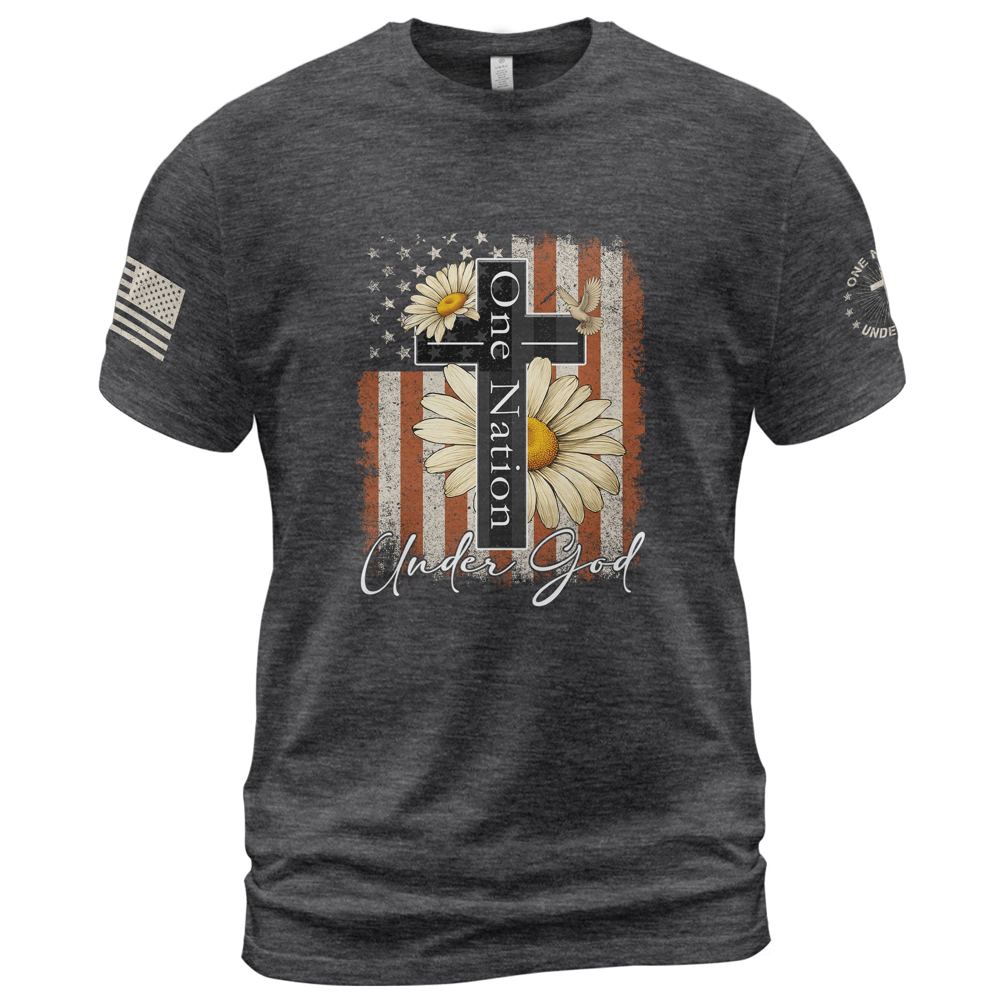 One Nation Under God Floral Patriotic - Christian Tee Shirts, Christian Shirts for Men - Rust Field Wear