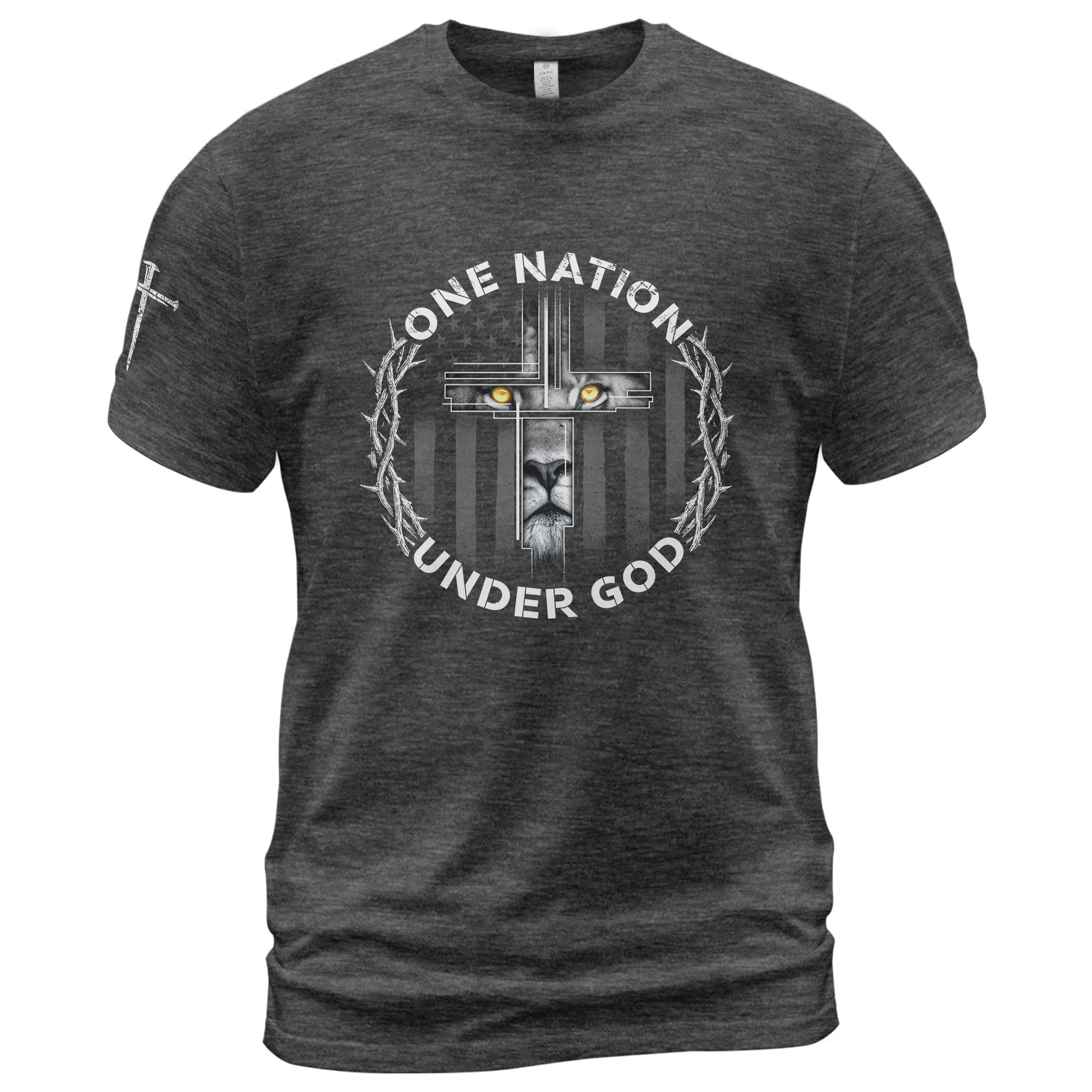 One Nation Under God Lion Cross, Christian Tee Shirts - Faith Shirts for Men - Rust Field Wear