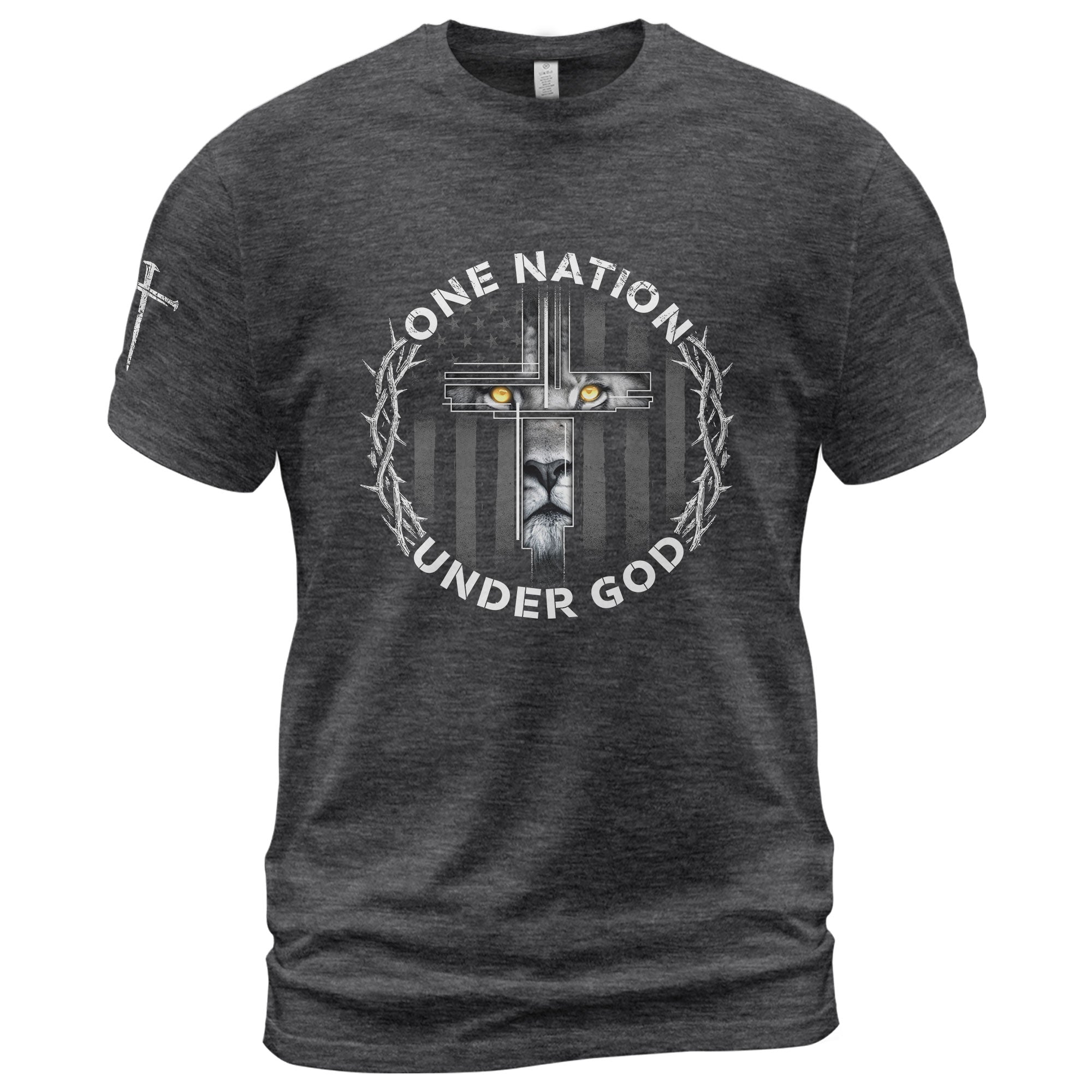 One Nation Under God Lion Cross, Christian Tee Shirts - Faith Shirts for Men - Rust Field Wear