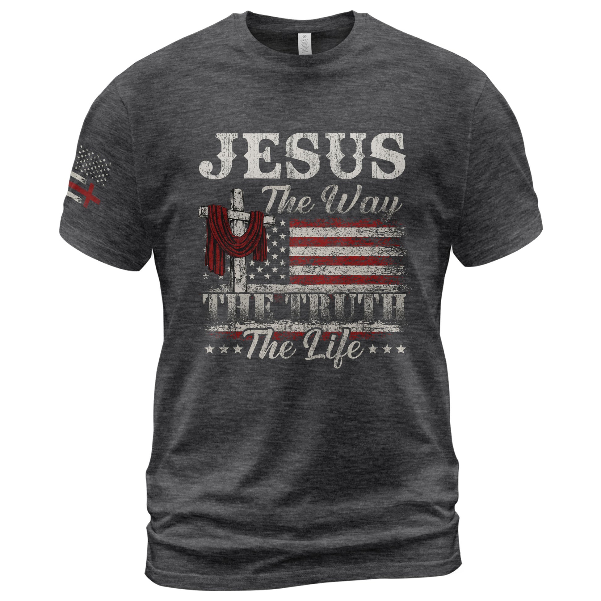Jesus The Way The Truth The Life Flag Cross - Christian Tee Shirts, Christian Shirts for Men - Rust Field Wear