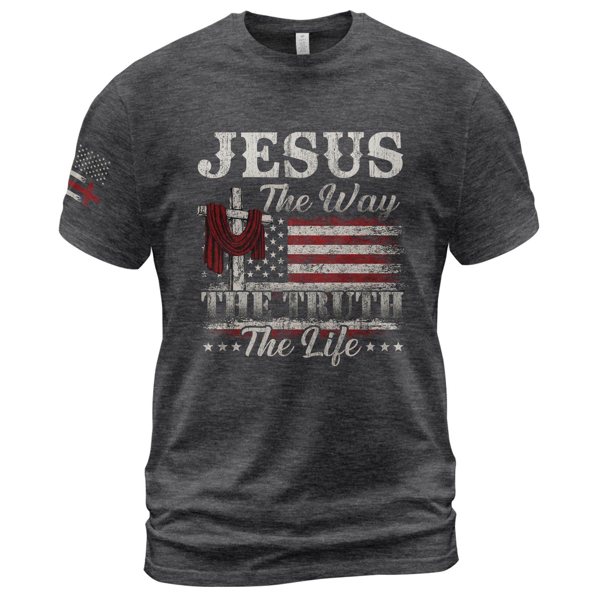 Jesus The Way The Truth The Life Flag Cross - Christian Tee Shirts, Christian Shirts for Men - Rust Field Wear