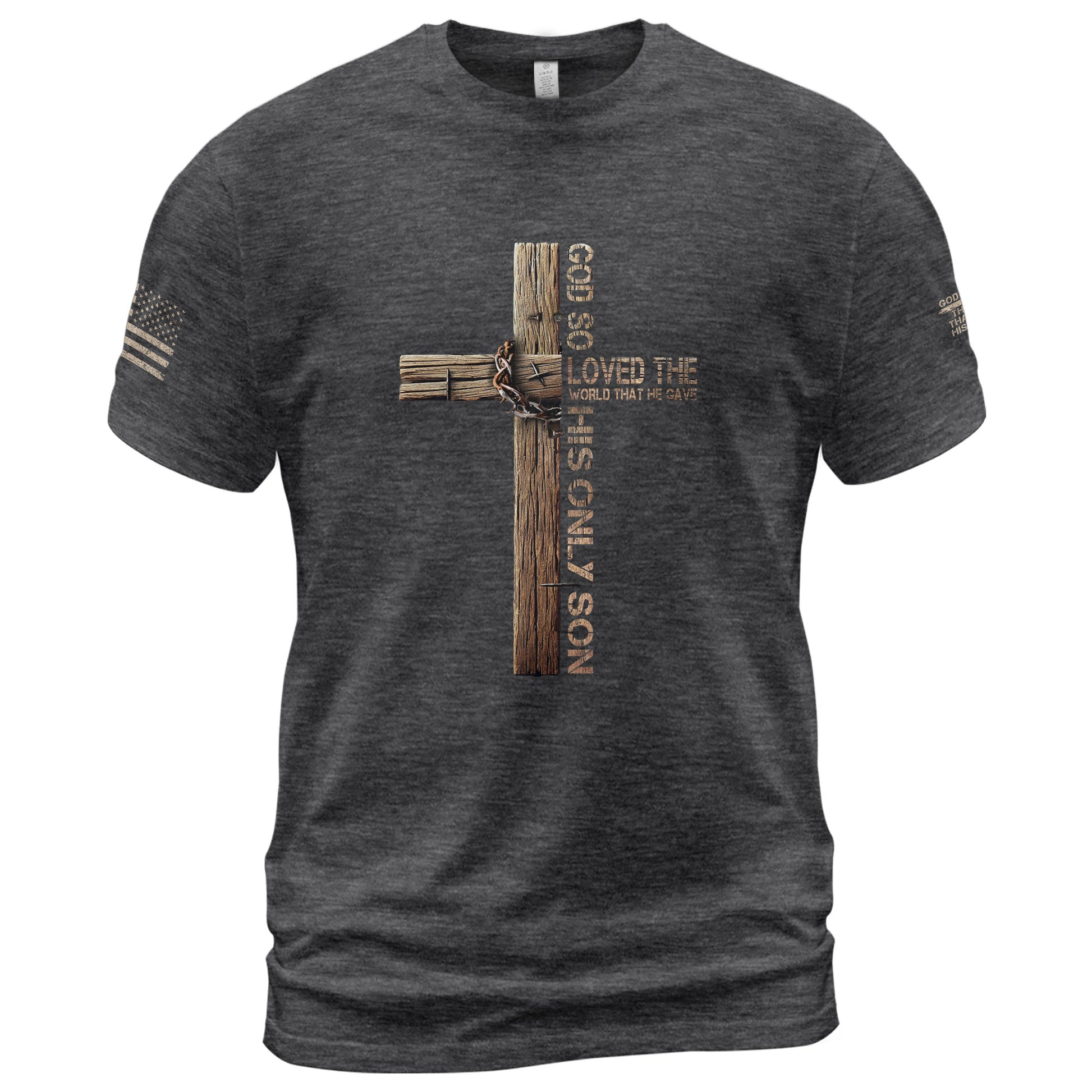 God So Loved John 3:16 Cross with Crown of Thorns - Christian Shirts for Men, Faith Based Christian Tee Shirts - Rust Field Wear