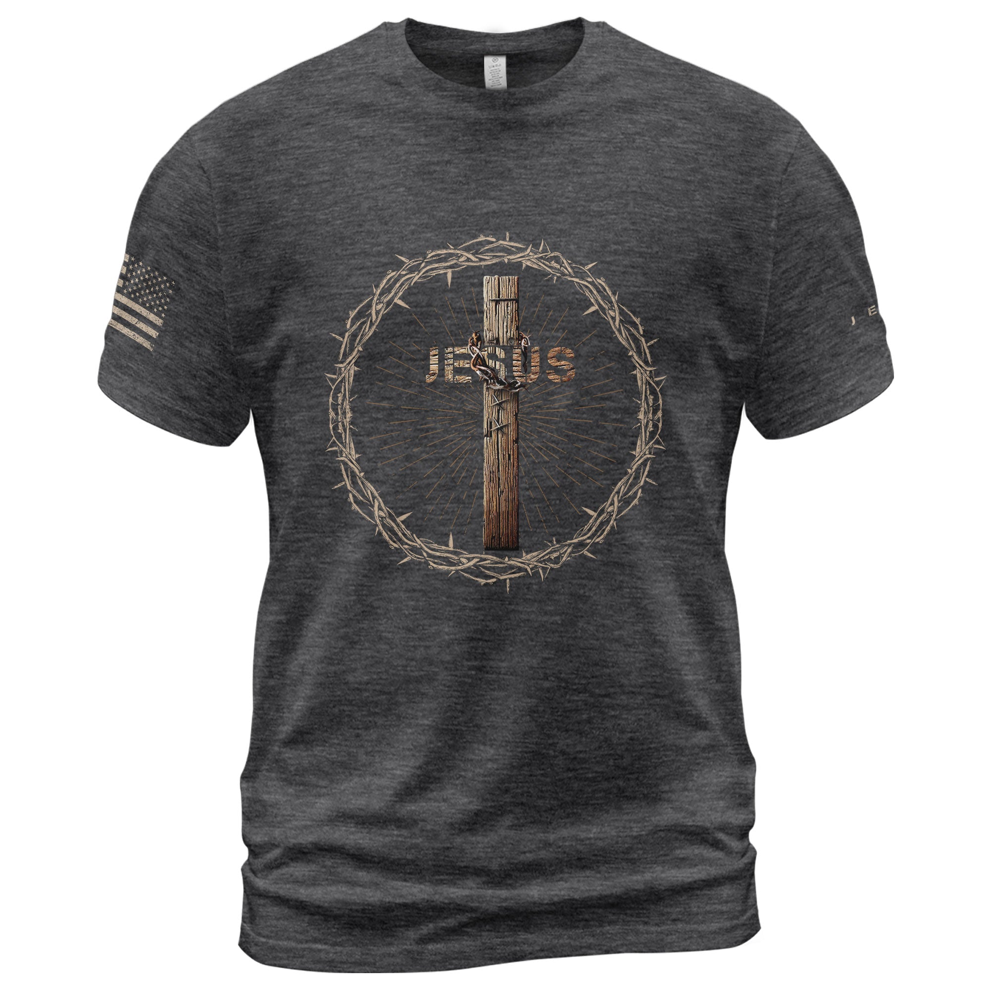 Jesus Crown of Thorns Cross Design - Christian Shirts for Men, Faith Based Christian Tee Shirts - Rust Field Wear