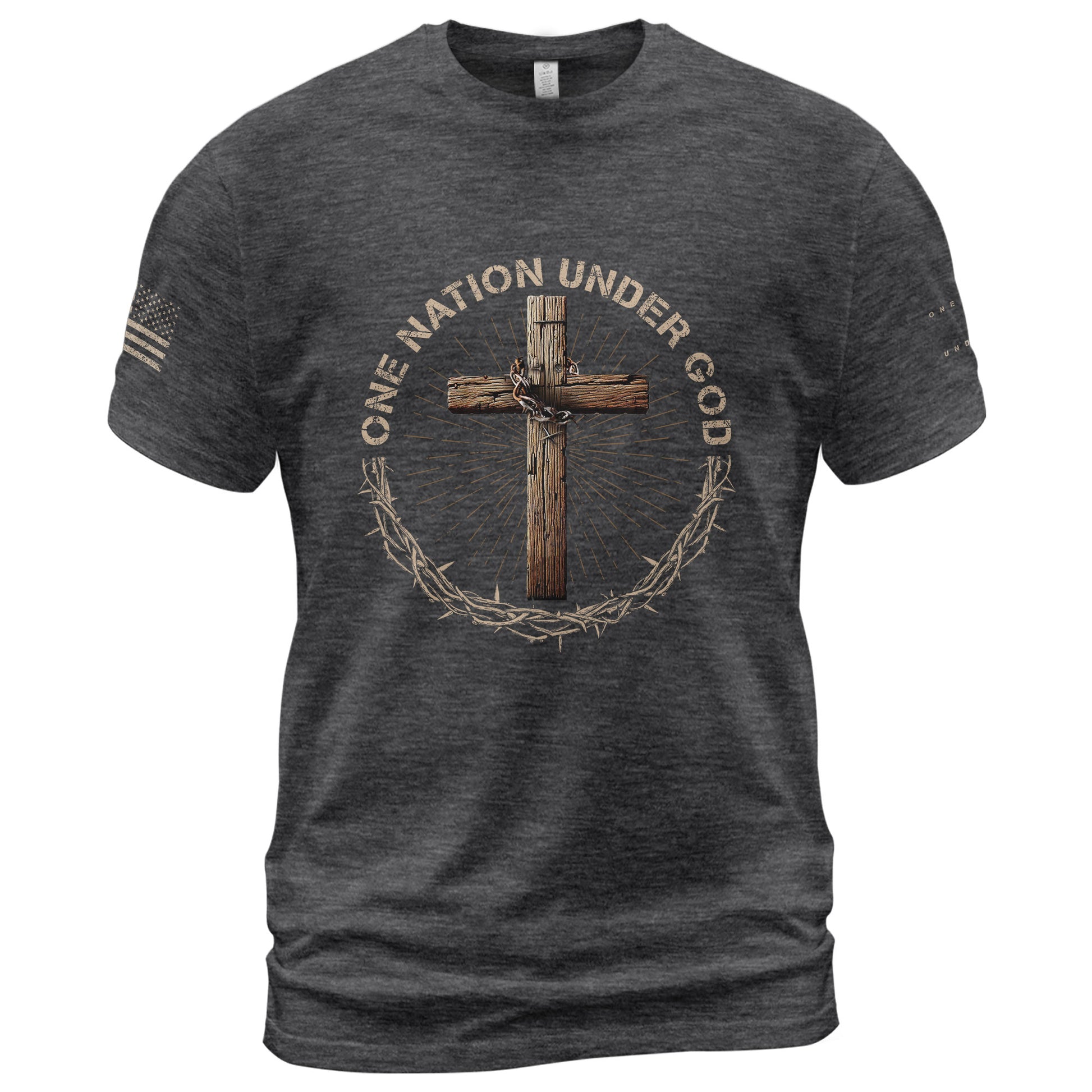 Christian Shirts for Men - One Nation Under God Crown and Cross Edition, Christian Tee Shirts - Rust Field Wear