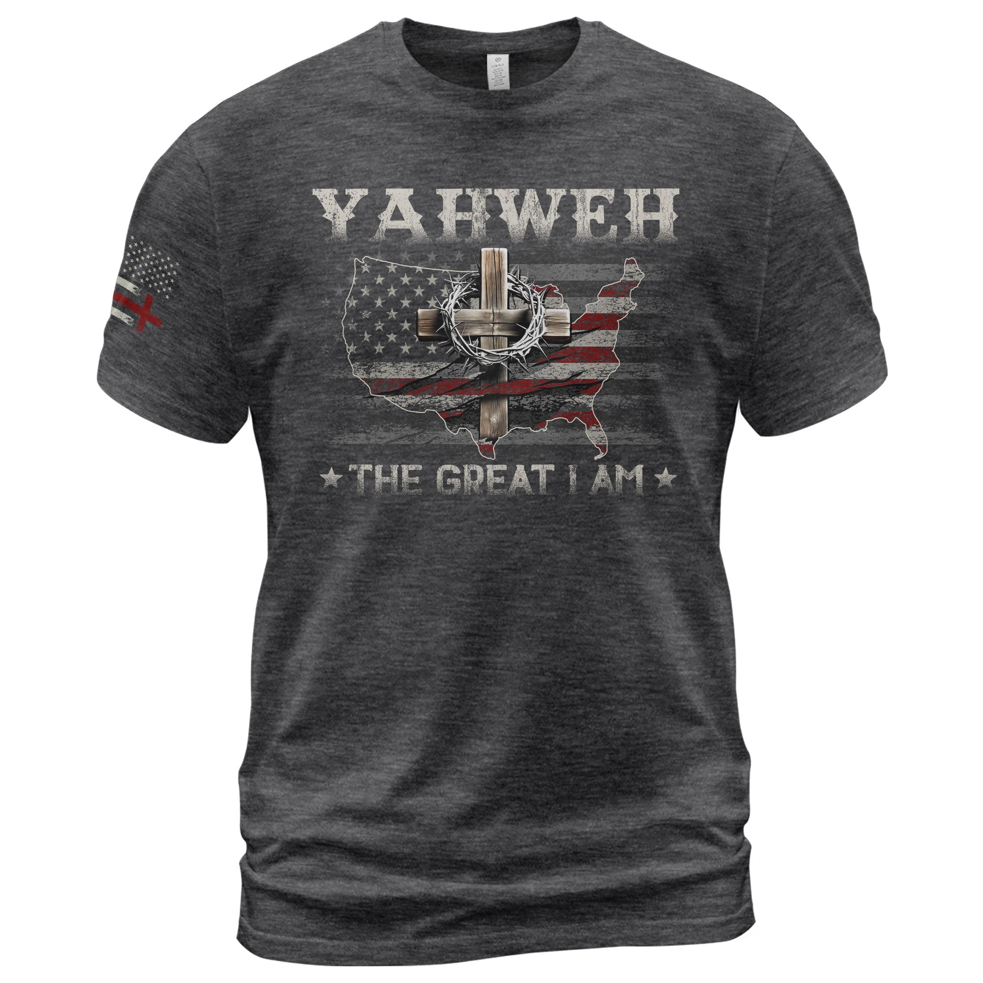 Yahweh The Great I Am Christian USA Cross - Christian Tee Shirts, Christian Shirts for Men - Rust Field Wear