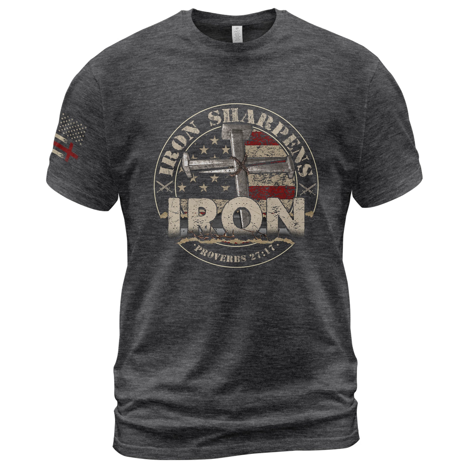 Christian Shirts for Men - Iron Sharpens Iron Proverbs 27:17 Bible Verse, Christian Tee Shirts - Rust Field Wear