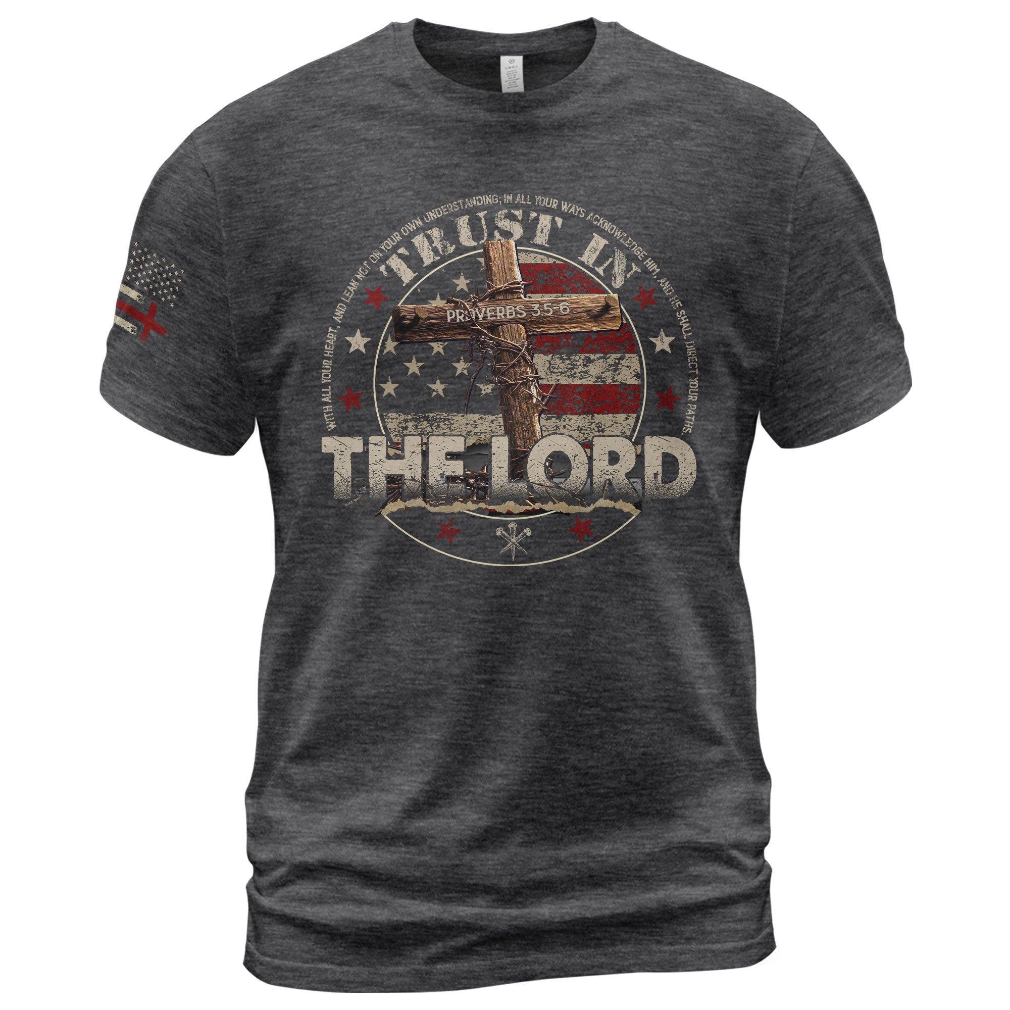 Christian Shirts for Men, Trust In The Lord Proverbs 3:5 6 Bible Verse Patriotic Christian - Christian Tee Shirts - Rust Field Wear