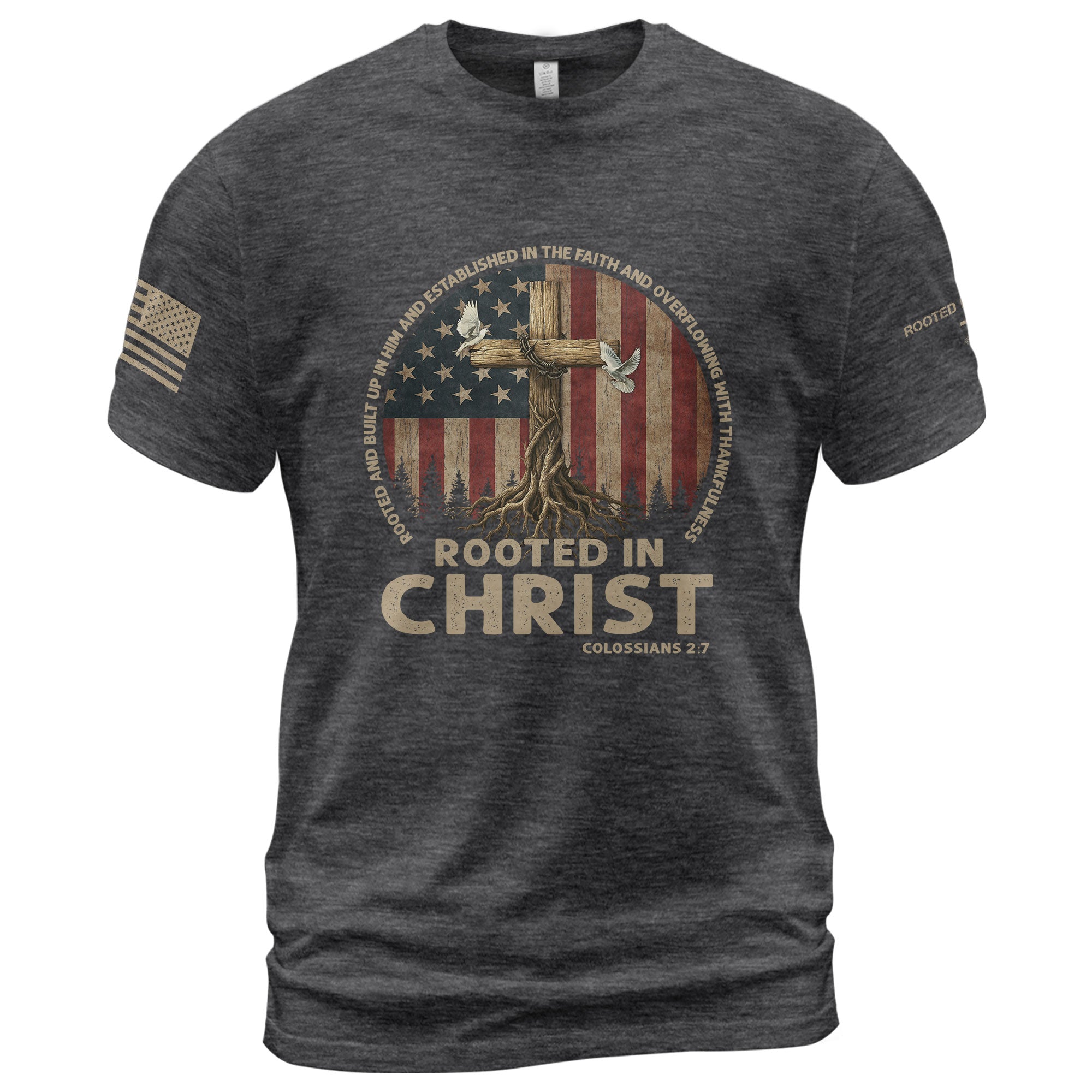 Christian Shirts for Men, Rooted in Christ Colossians 2:7 Christian - Christian Tee Shirts - Rust Field Wear