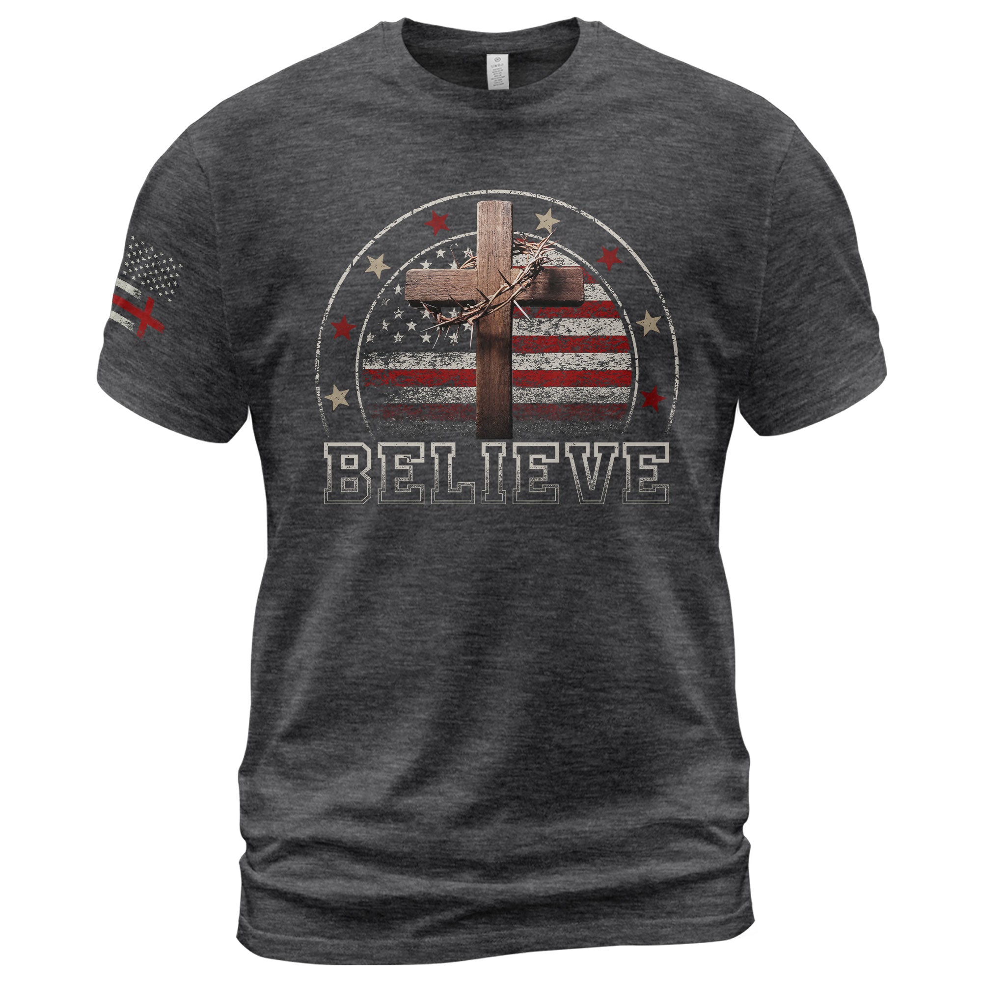 Believe American Flag and Cross Christian - Christian Tee Shirts, Christian Shirts for Men - Rust Field Wear