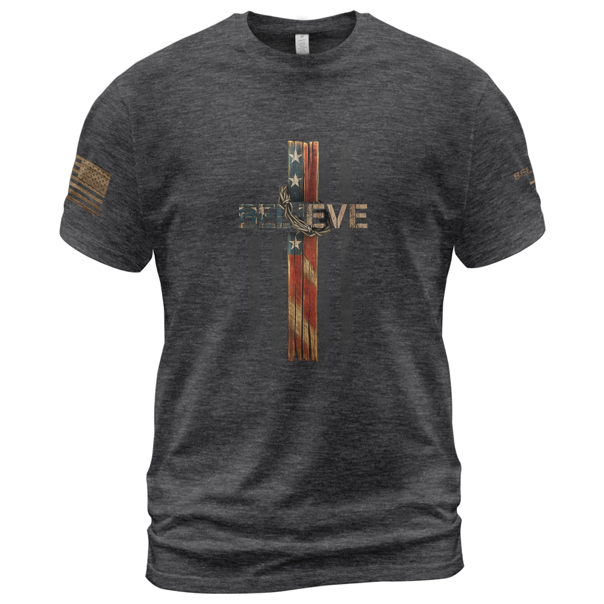Believe American Flag Cross Christian, Christian Shirts for Men - Christian Tee Shirts - Rust Field Wear